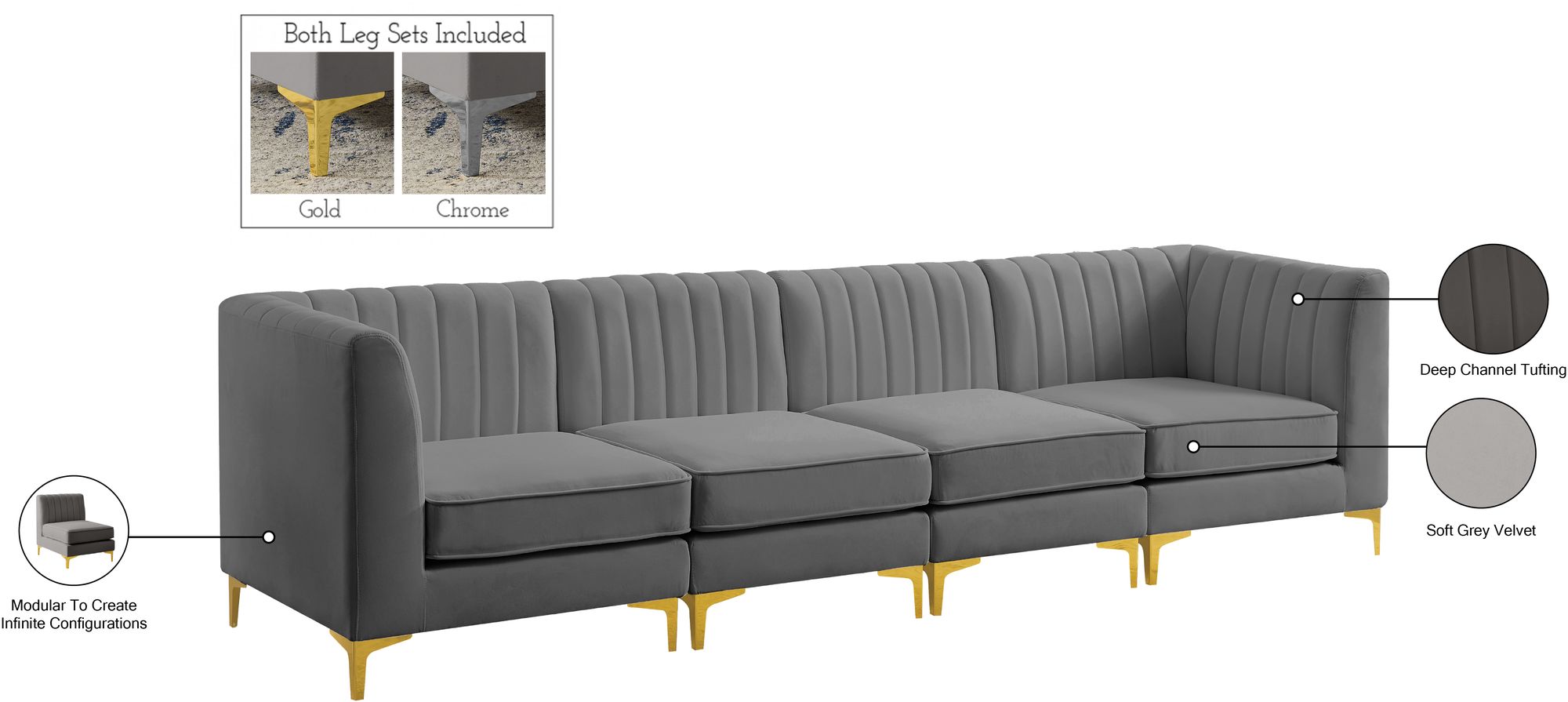 Alina 119" Velvet Modular Sofa