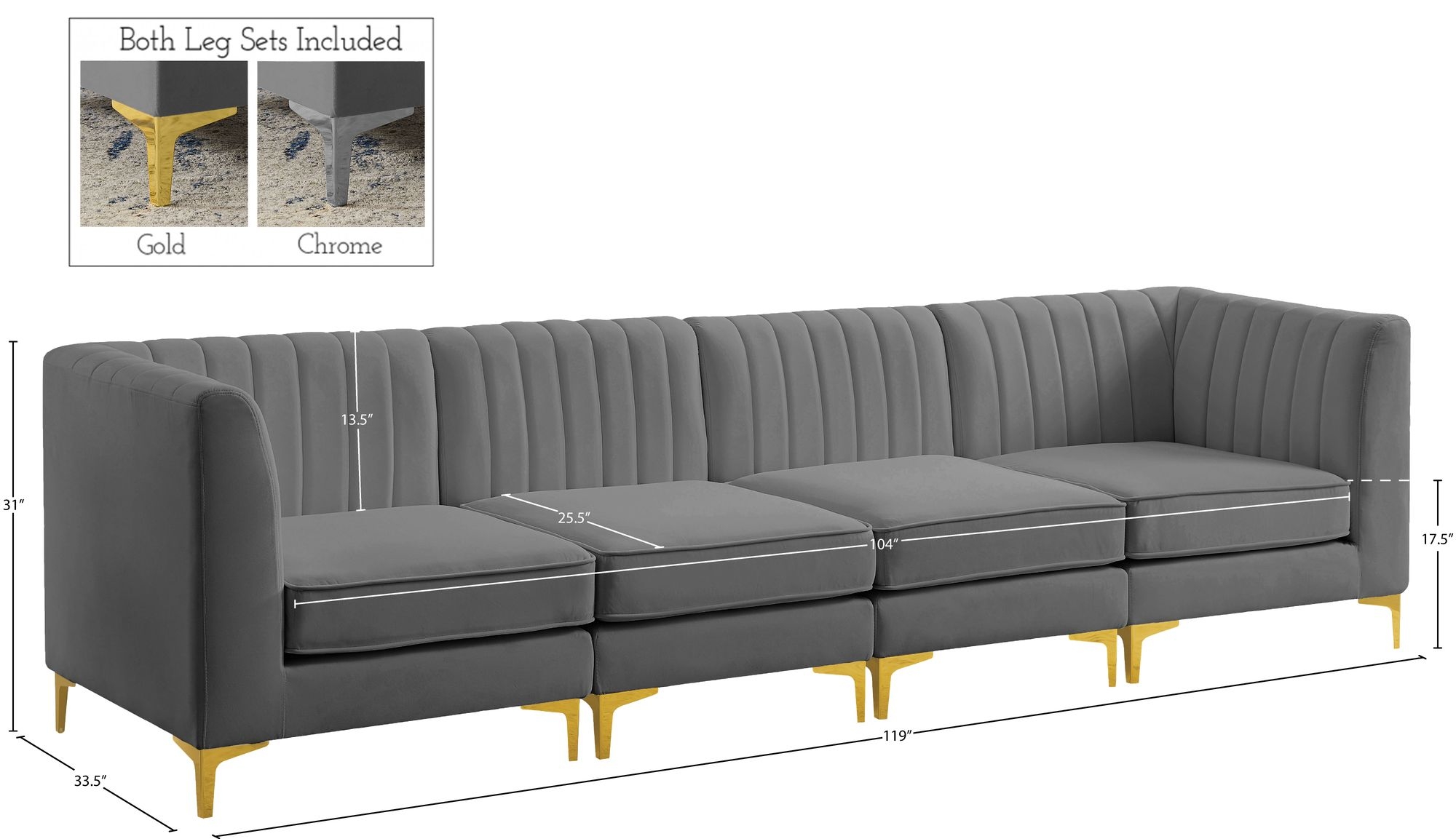 Alina 119" Velvet Modular Sofa
