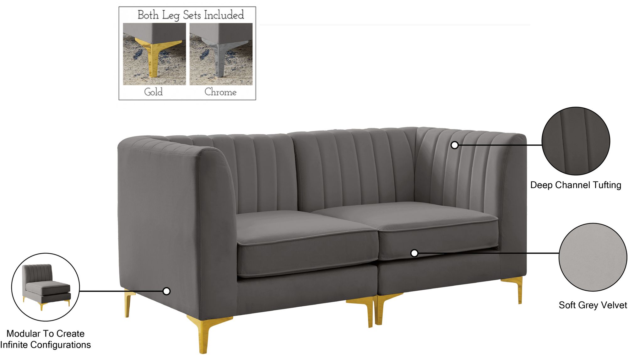Alina 67" Velvet Modular Sofa