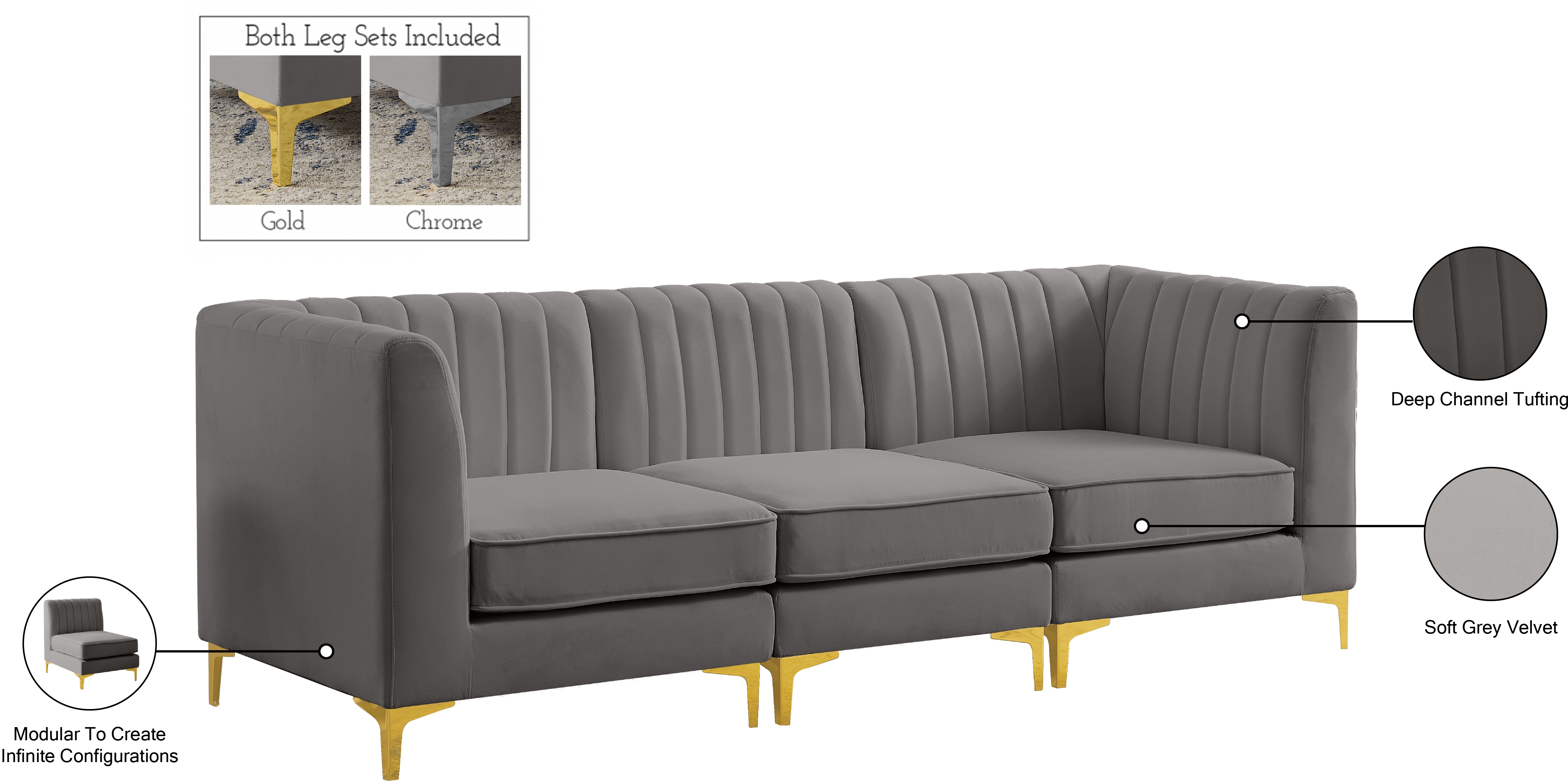 Alina 93" Velvet Modular Sofa