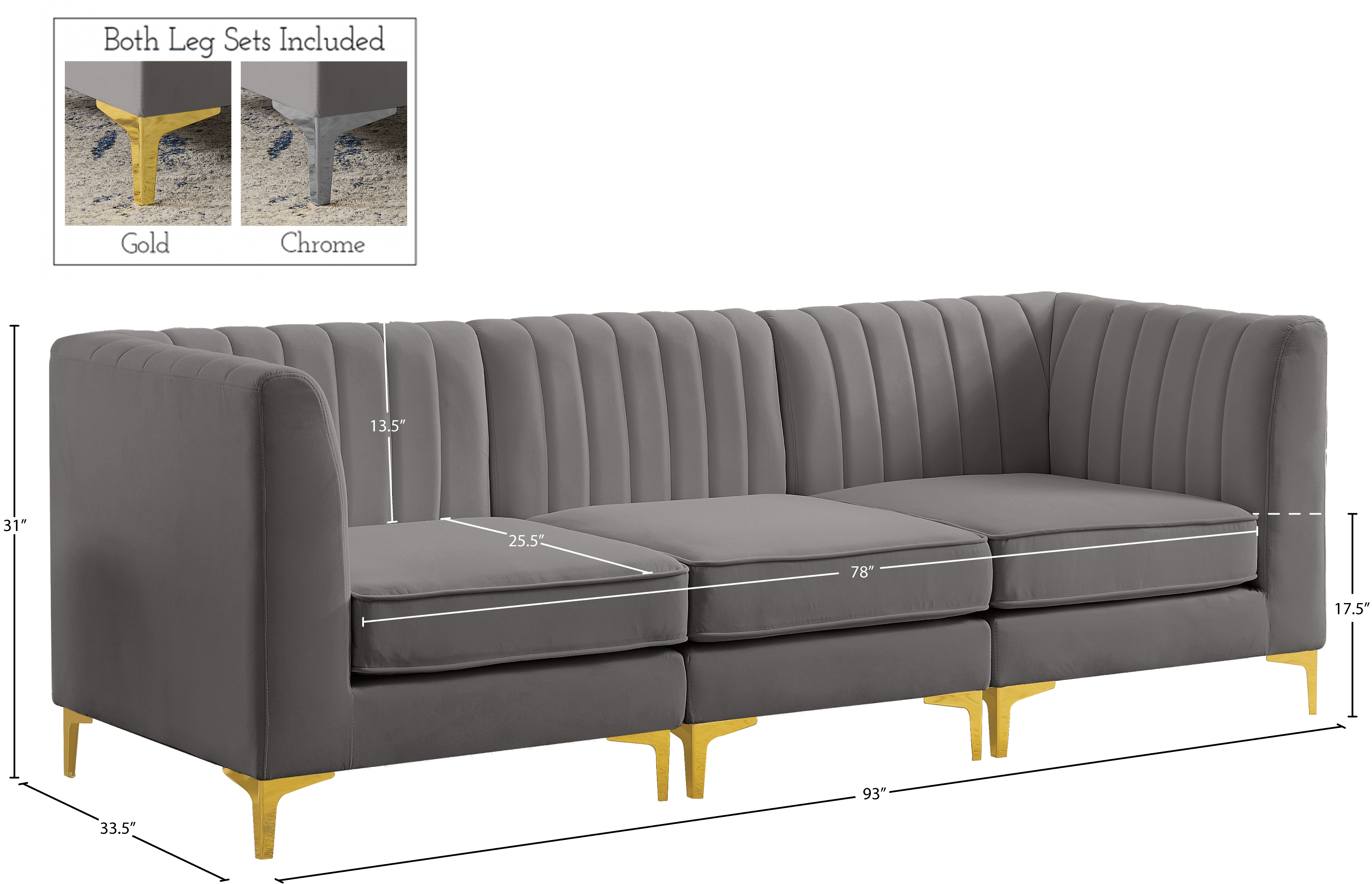Alina 93" Velvet Modular Sofa