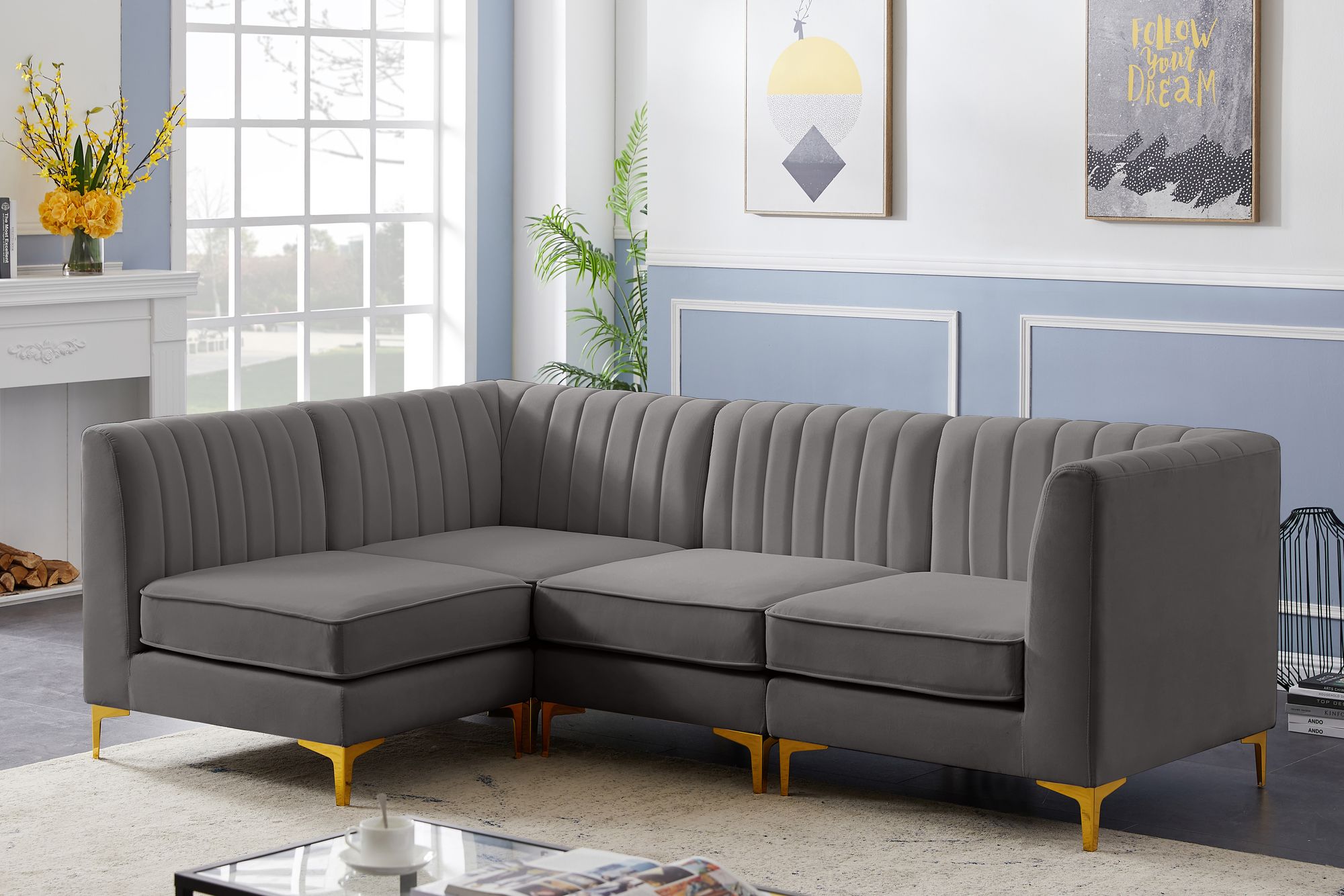 Alina 93" 4-Piece Velvet Modular Sectional