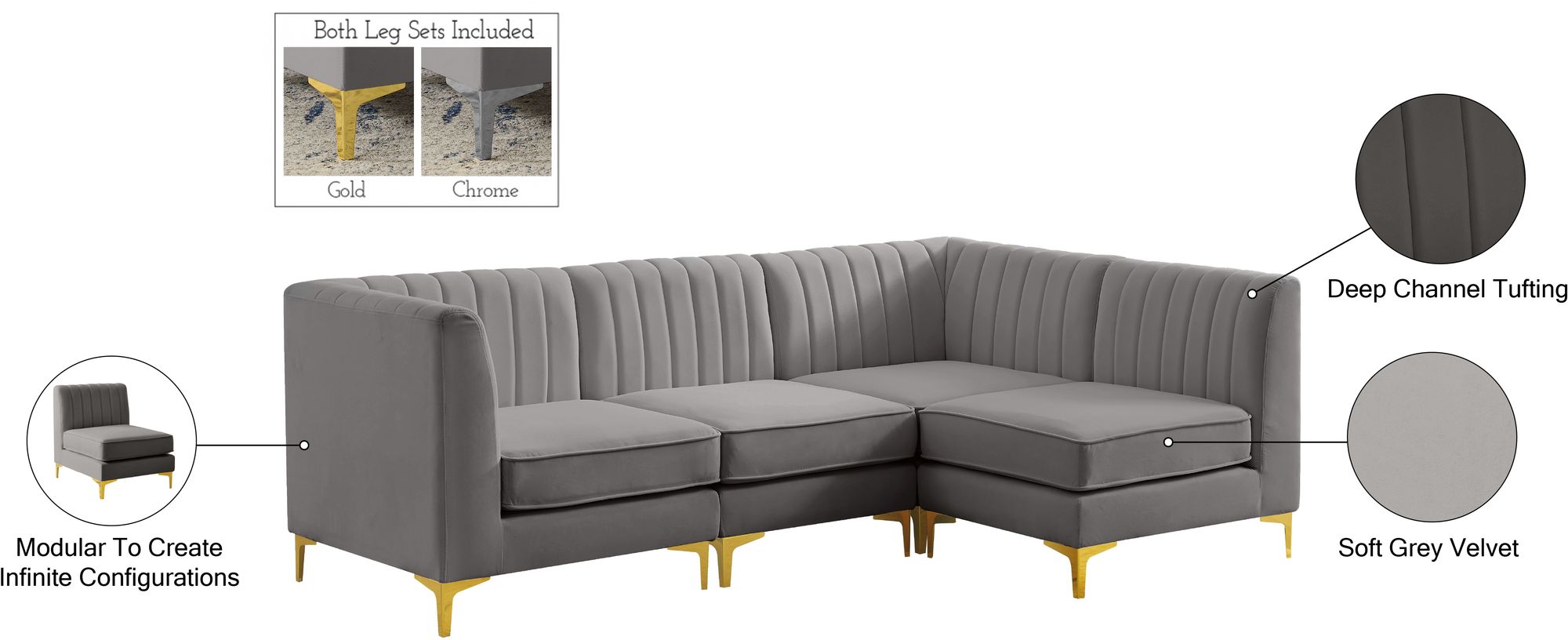 Alina 93" 4-Piece Velvet Modular Sectional