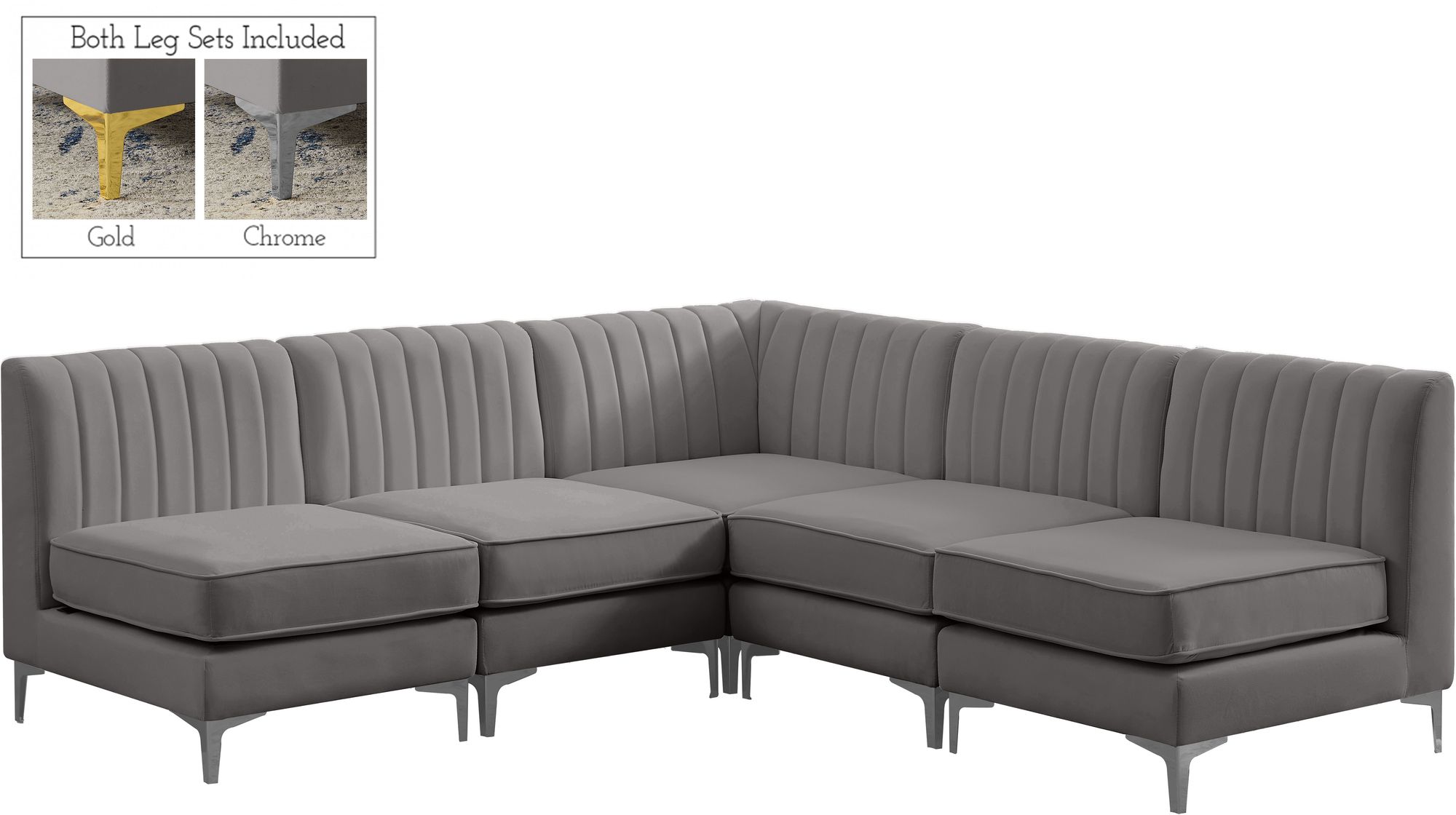 Alina 85.5" 5-Piece Velvet Modular Sectional