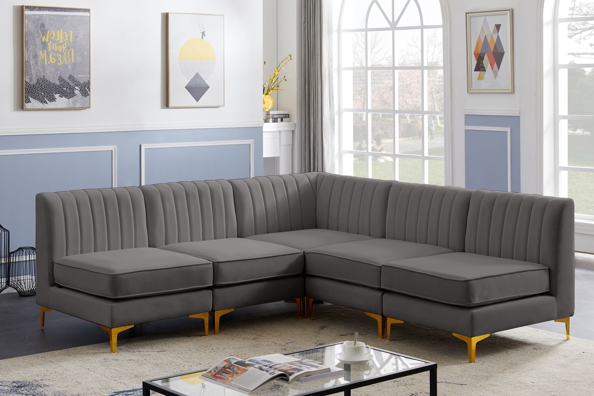Alina 85.5" 5-Piece Velvet Modular Sectional