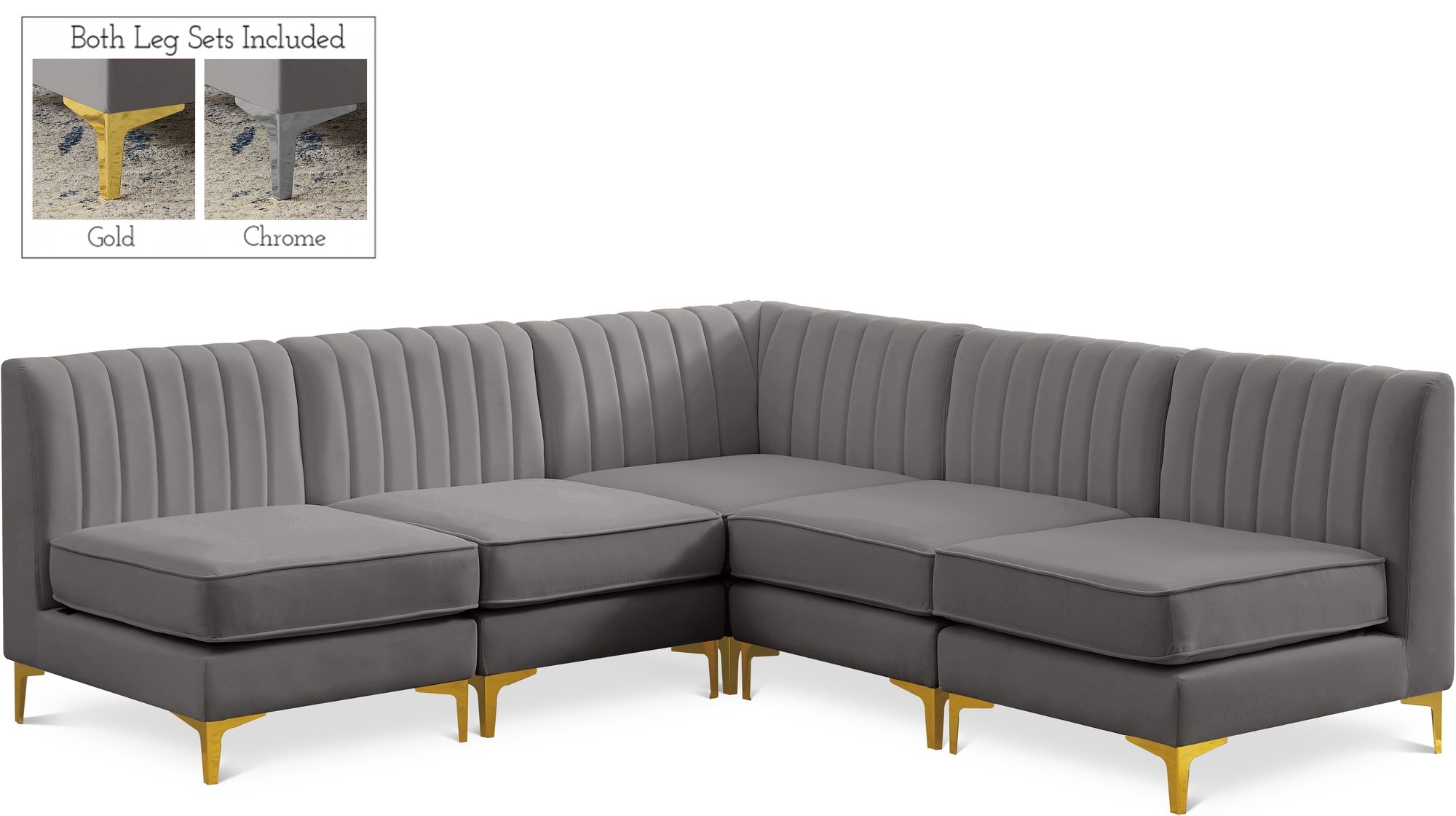 Alina 85.5" 5-Piece Velvet Modular Sectional