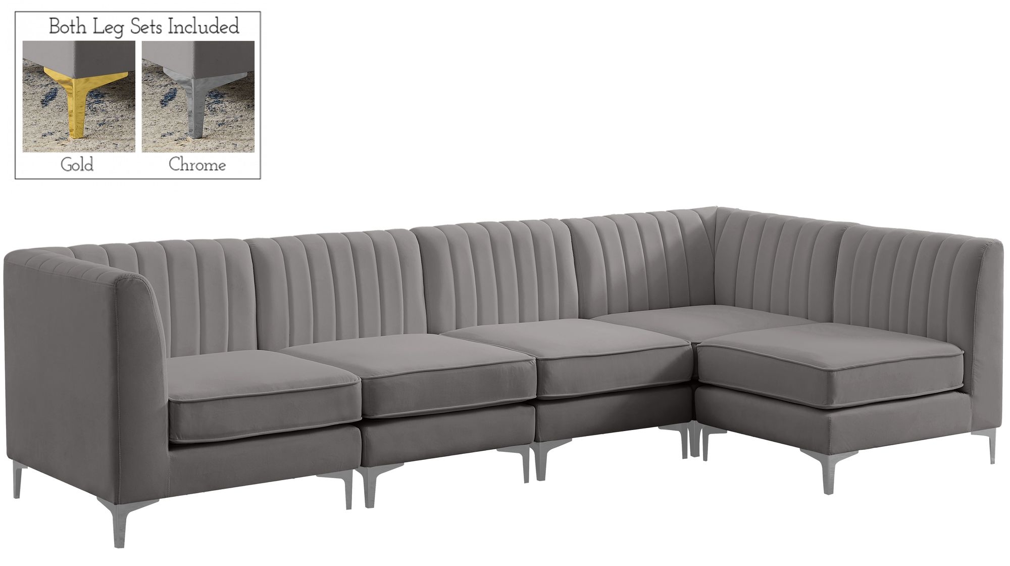 Alina 119" 5-Piece Velvet Modular Sectional