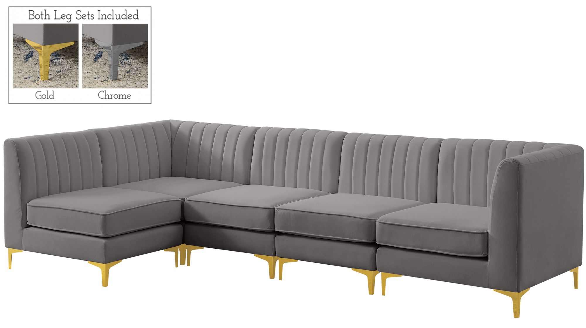 Alina 119" 5-Piece Velvet Modular Sectional