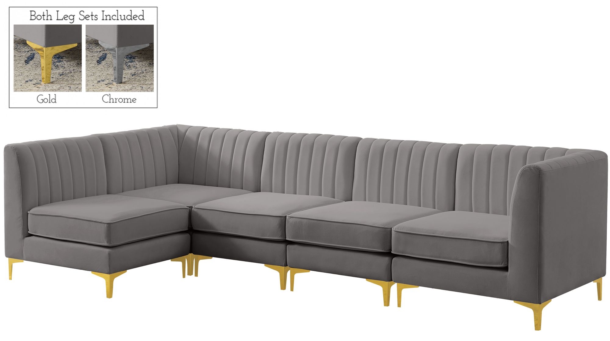 Alina 119" 5-Piece Velvet Modular Sectional