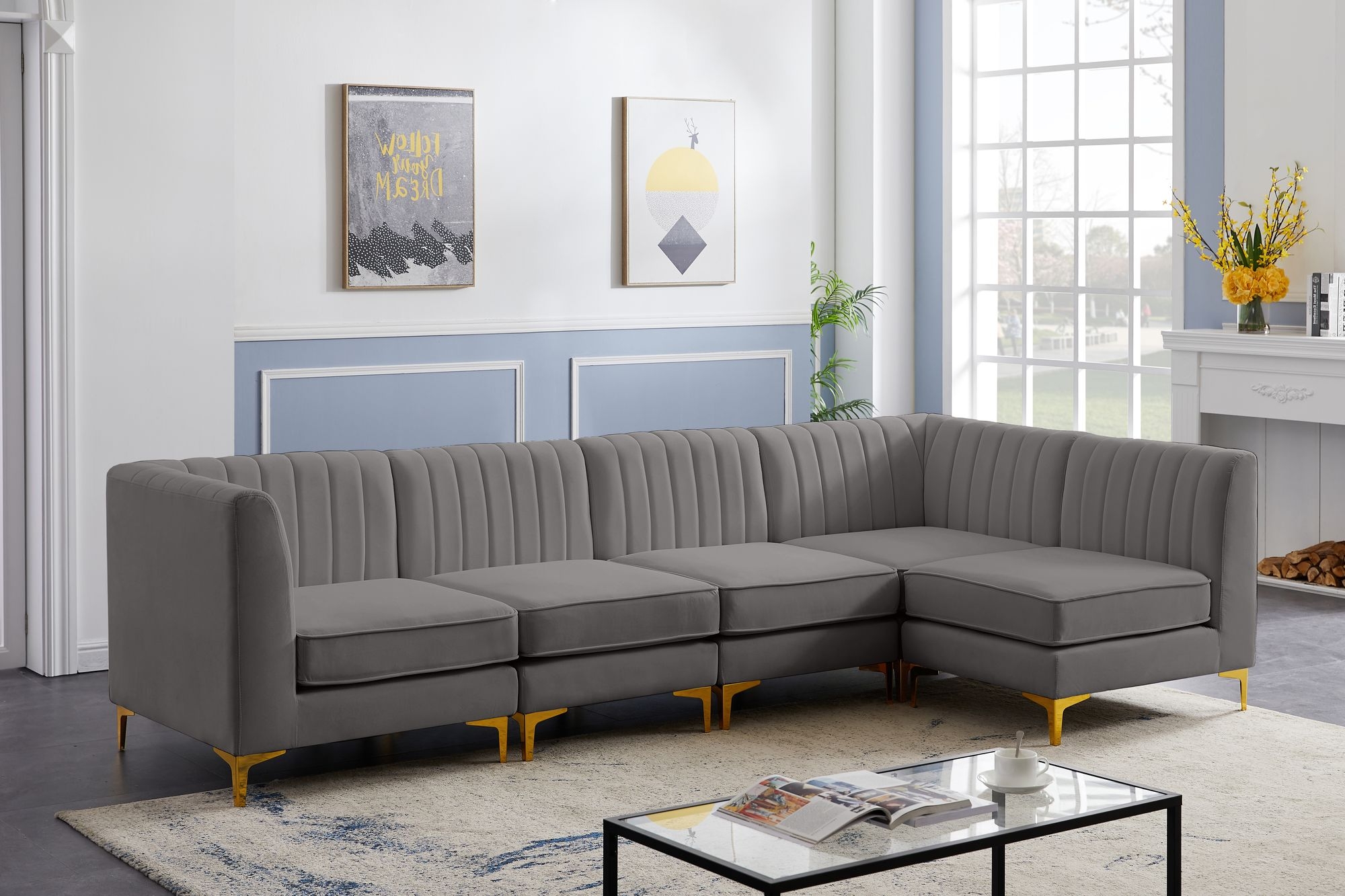 Alina 119" 5-Piece Velvet Modular Sectional