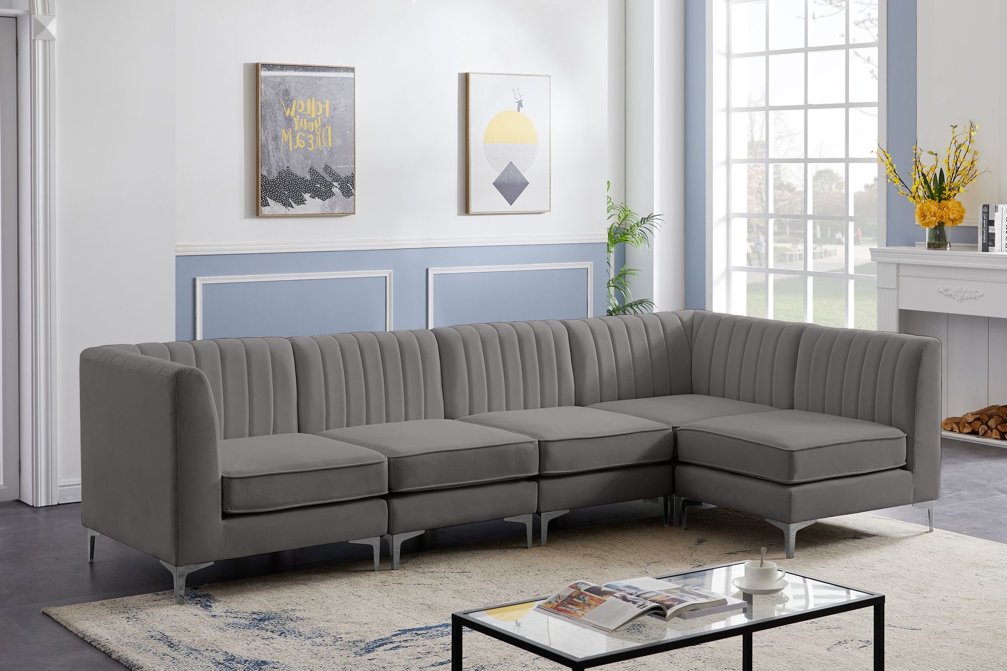 Alina 119" 5-Piece Velvet Modular Sectional