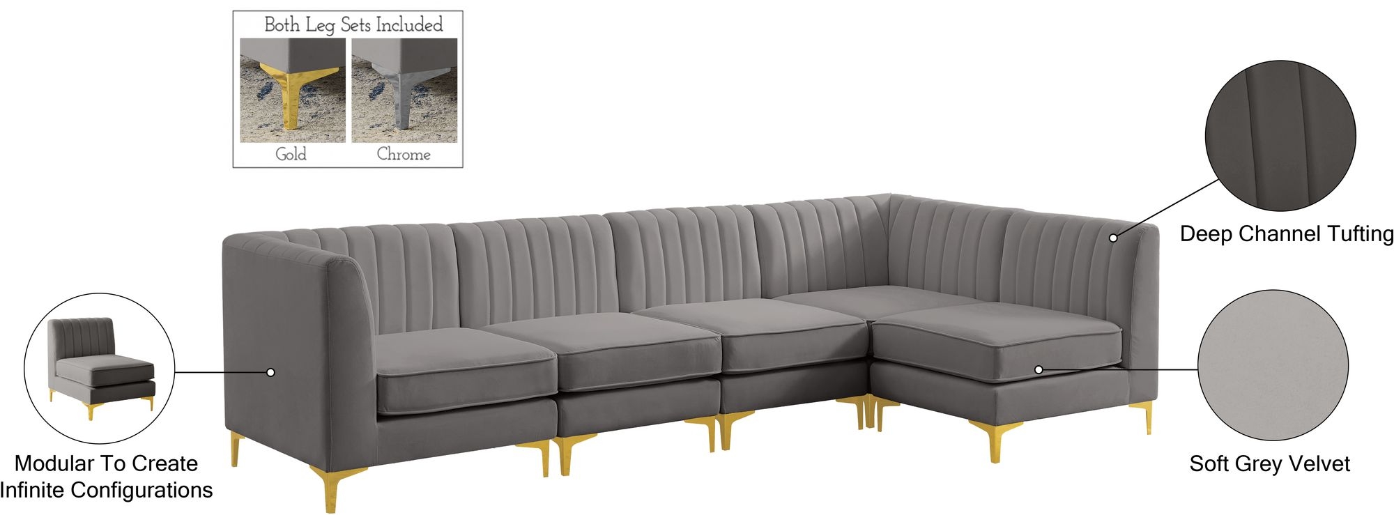 Alina 119" 5-Piece Velvet Modular Sectional