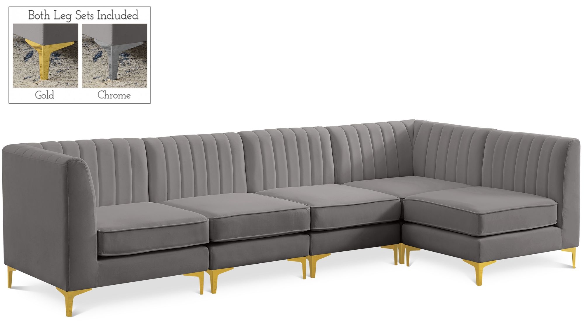 Alina 119" 5-Piece Velvet Modular Sectional