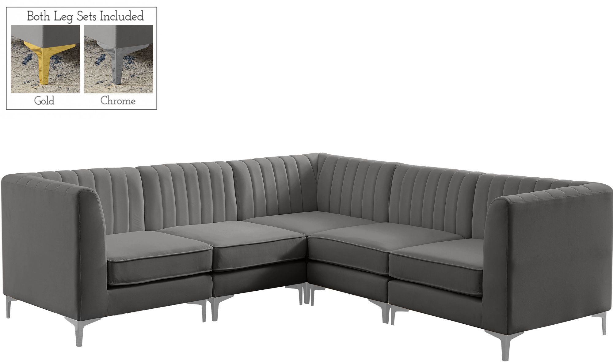 Alina 93" 5-Piece Velvet Modular Sectional