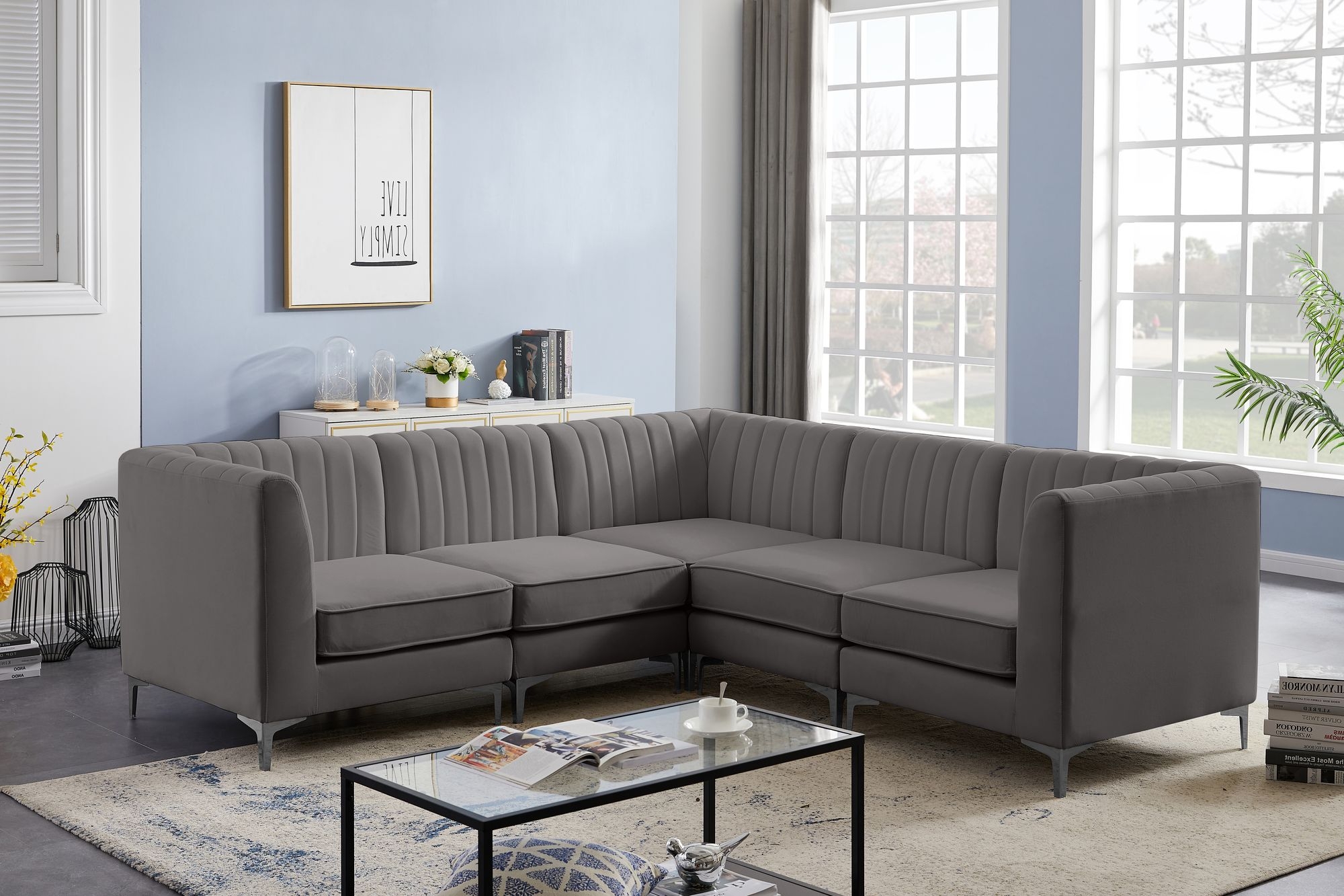 Alina 93" 5-Piece Velvet Modular Sectional