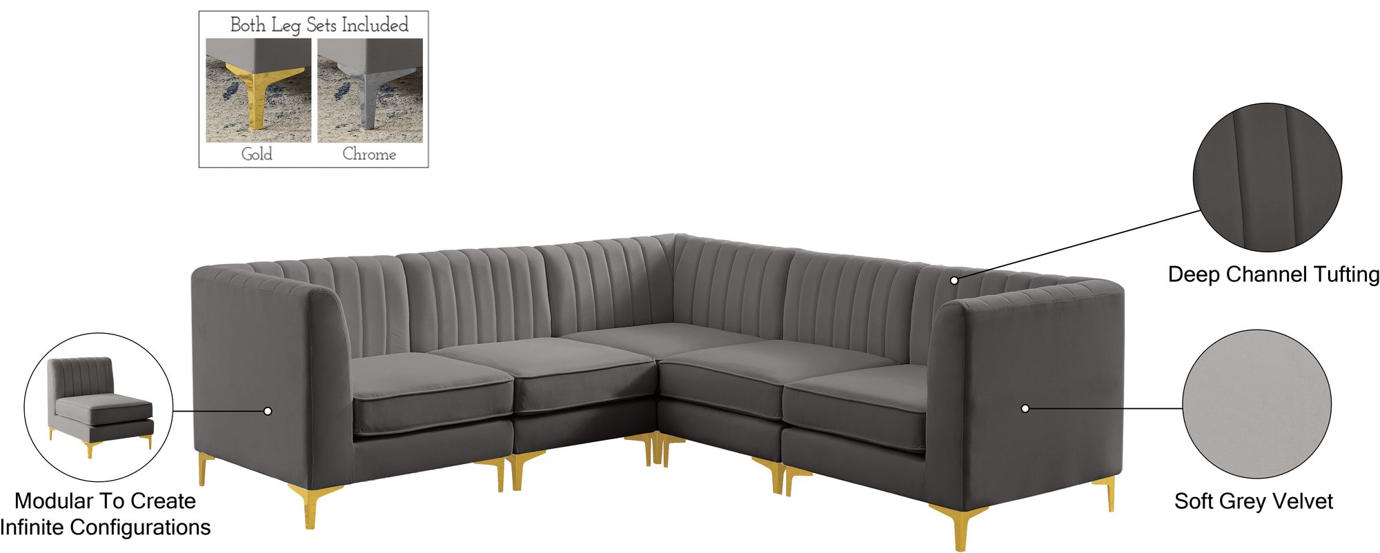 Alina 93" 5-Piece Velvet Modular Sectional