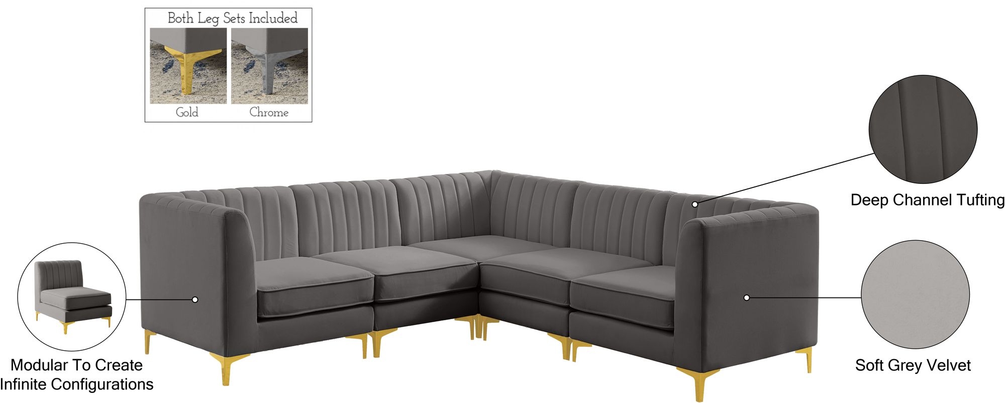Alina 93" 5-Piece Velvet Modular Sectional