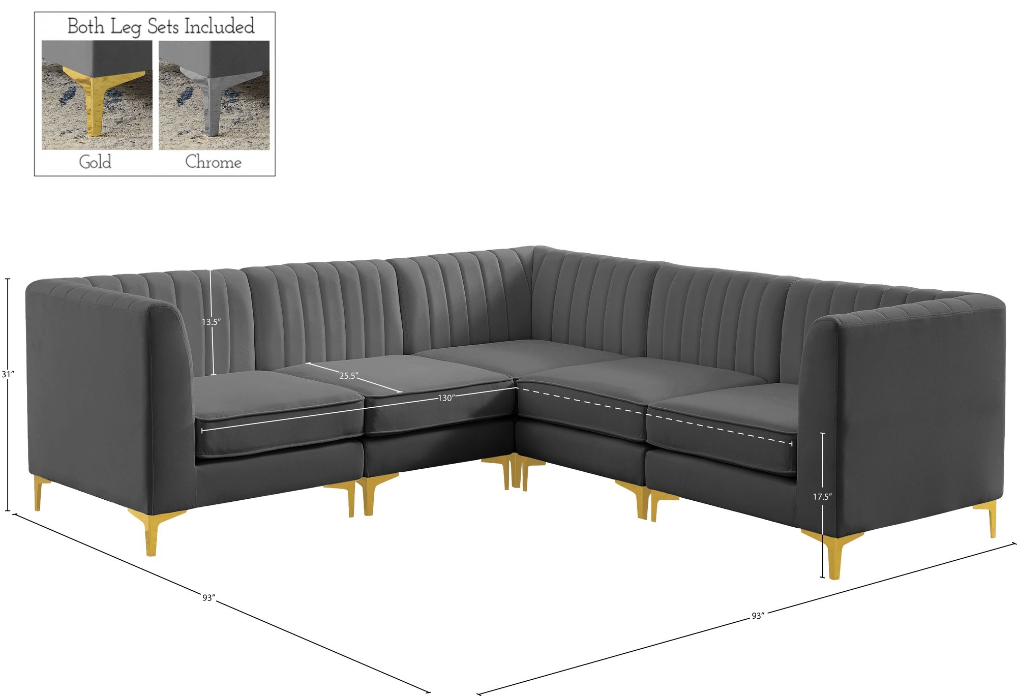 Alina 93" 5-Piece Velvet Modular Sectional