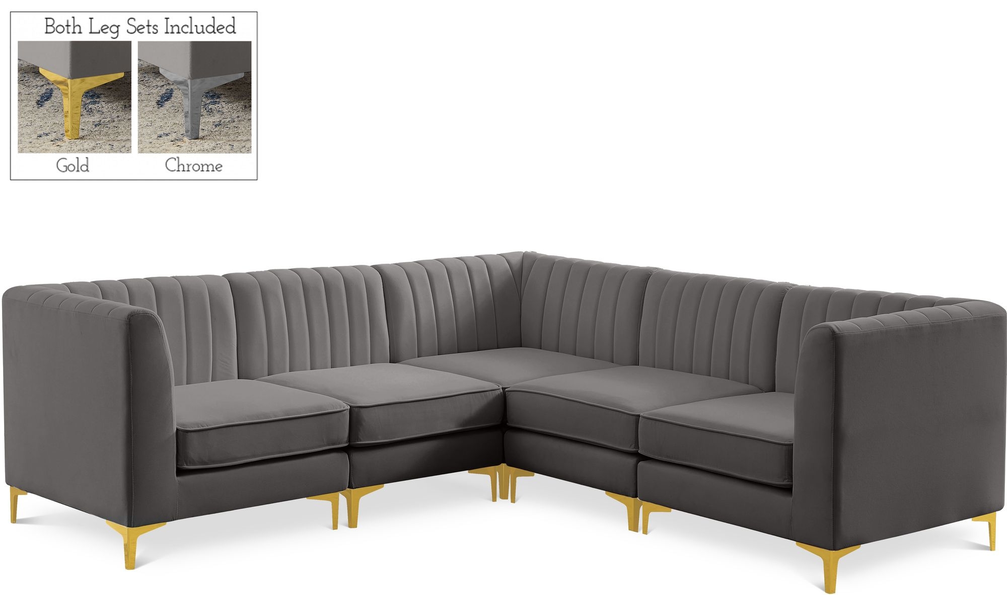 Alina 93" 5-Piece Velvet Modular Sectional