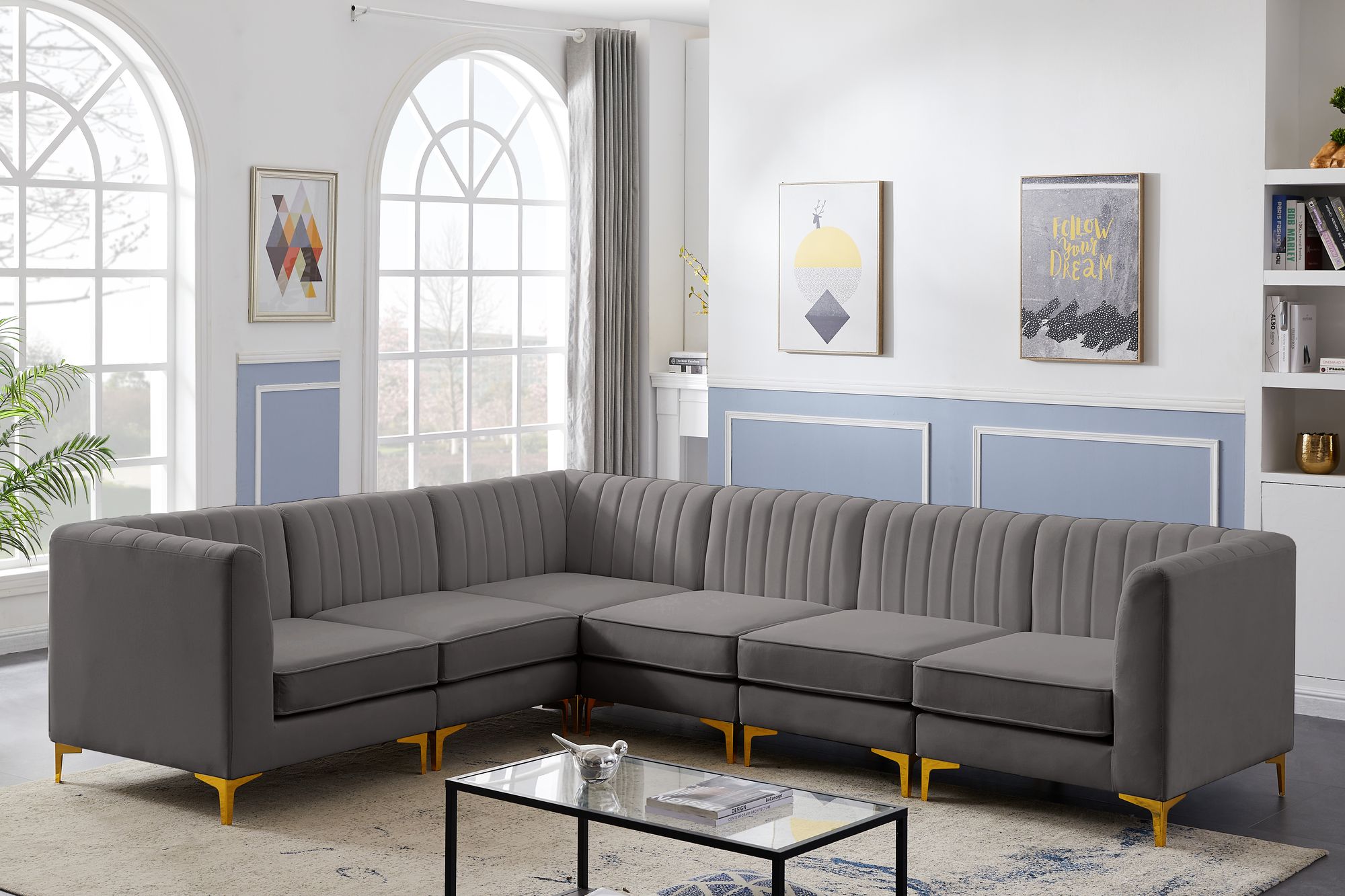 Alina 119" 6-Piece Velvet Modular Sectional