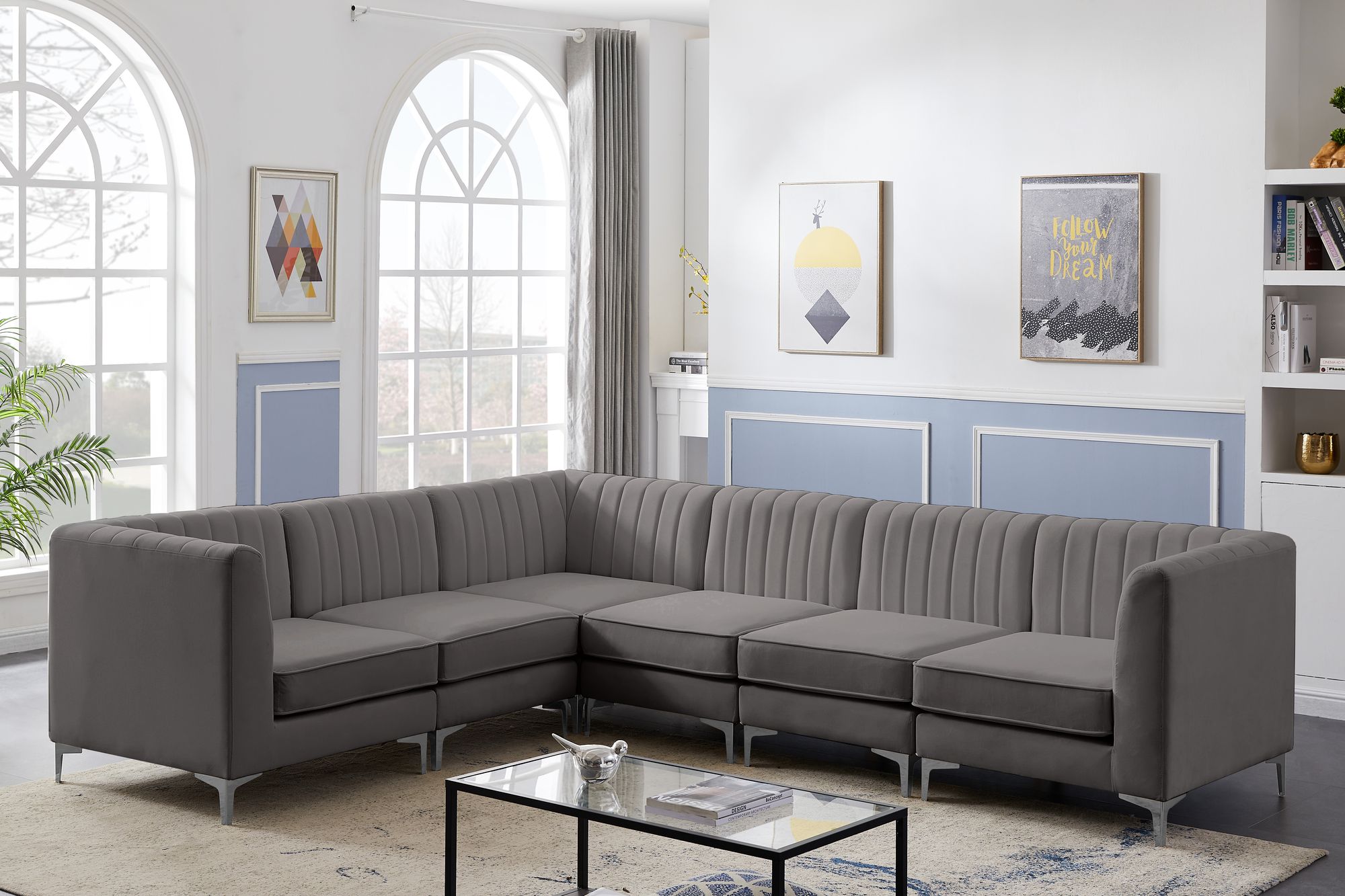 Alina 119" 6-Piece Velvet Modular Sectional