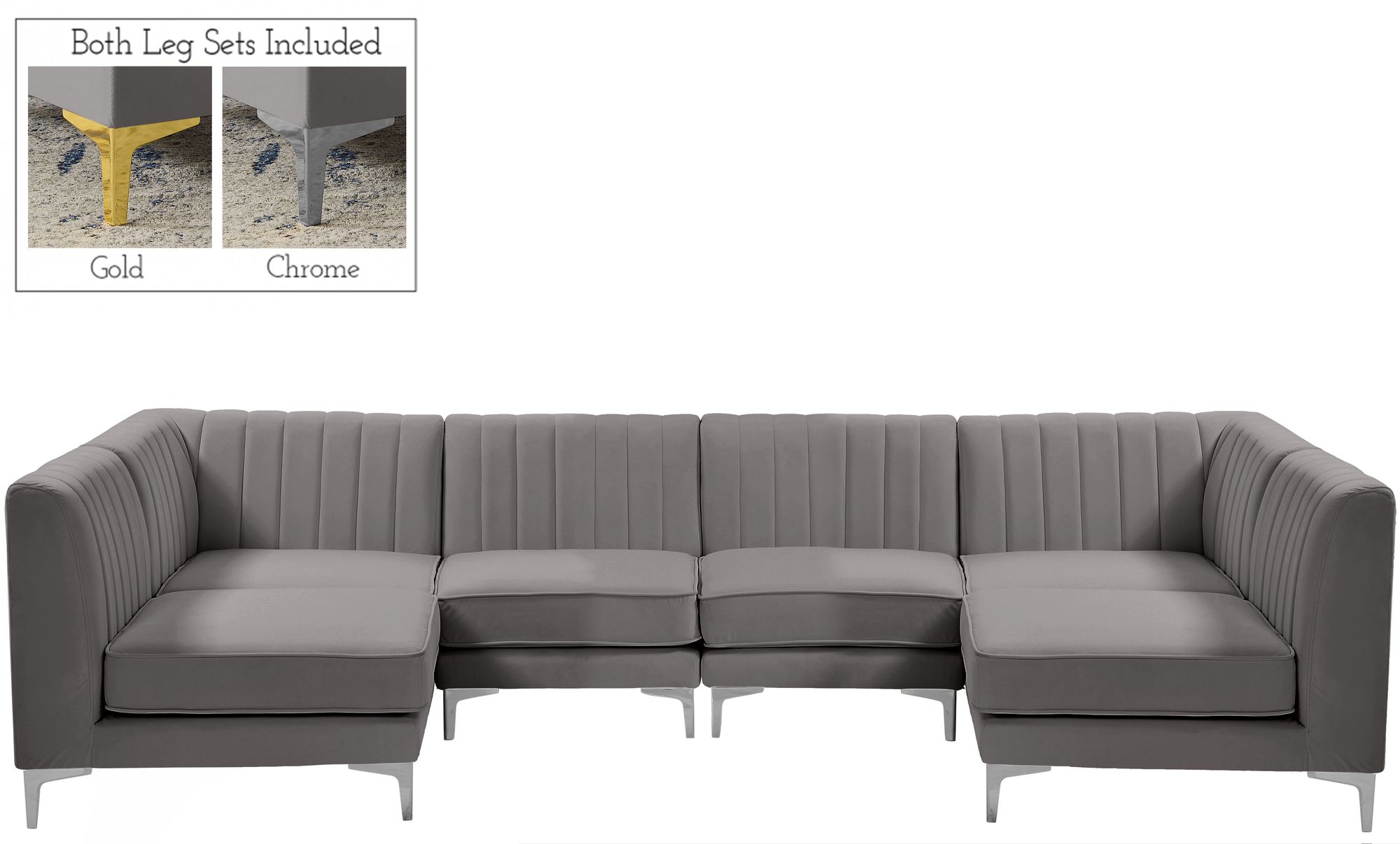 Alina 119" 6-Piece Velvet Modular U-Shape Sectional