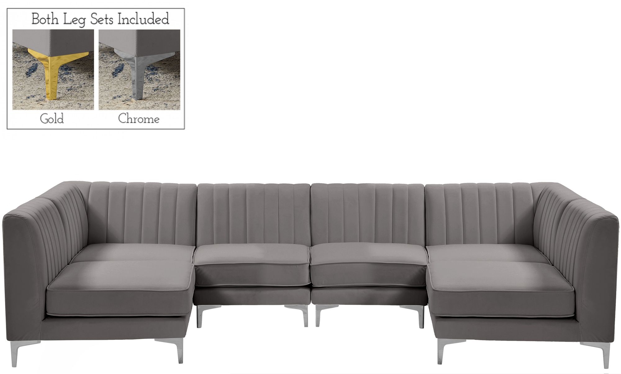 Alina 119" 6-Piece Velvet Modular U-Shape Sectional