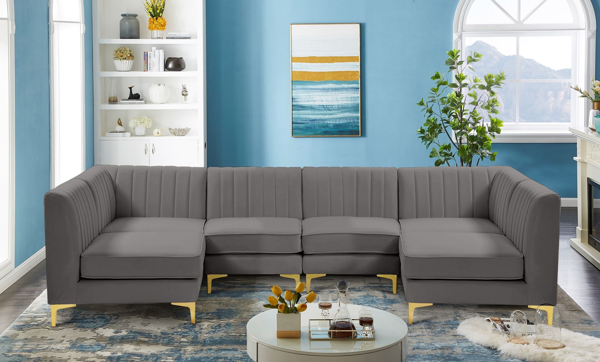 Alina 119" 6-Piece Velvet Modular U-Shape Sectional