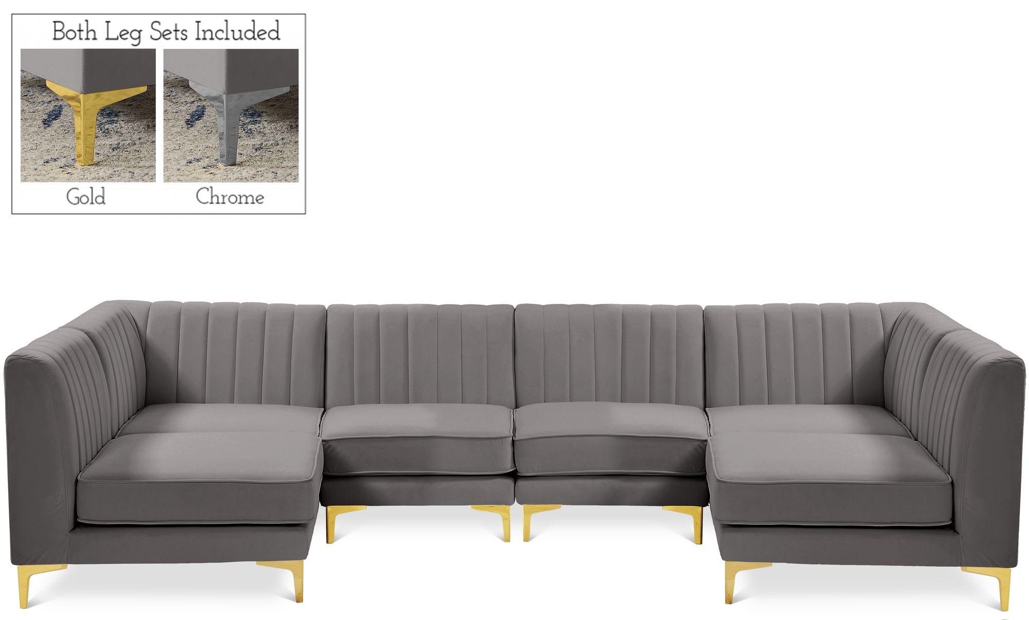 Alina 119" 6-Piece Velvet Modular U-Shape Sectional