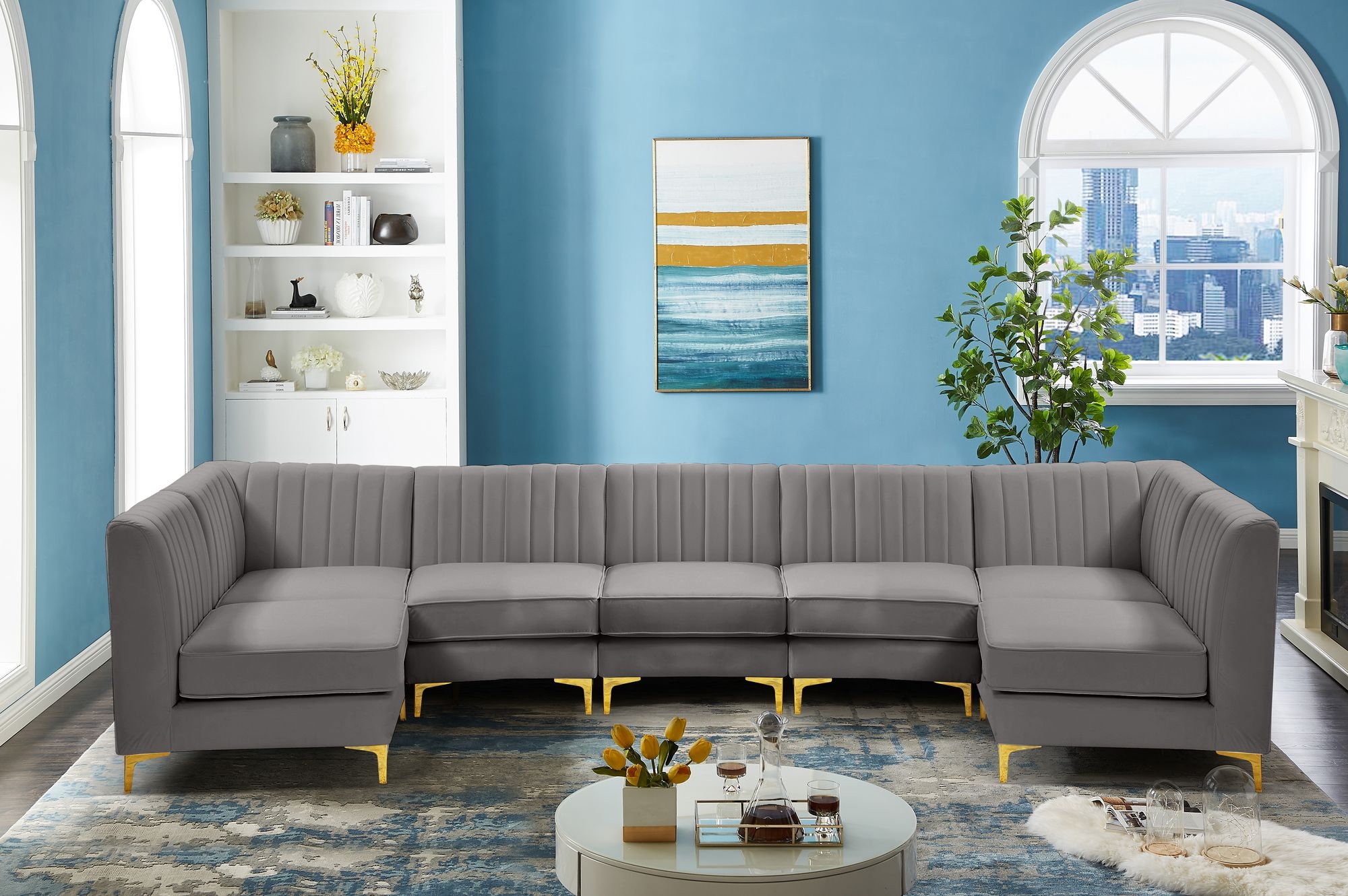 Alina 145" 7-Piece Velvet Modular Sectional