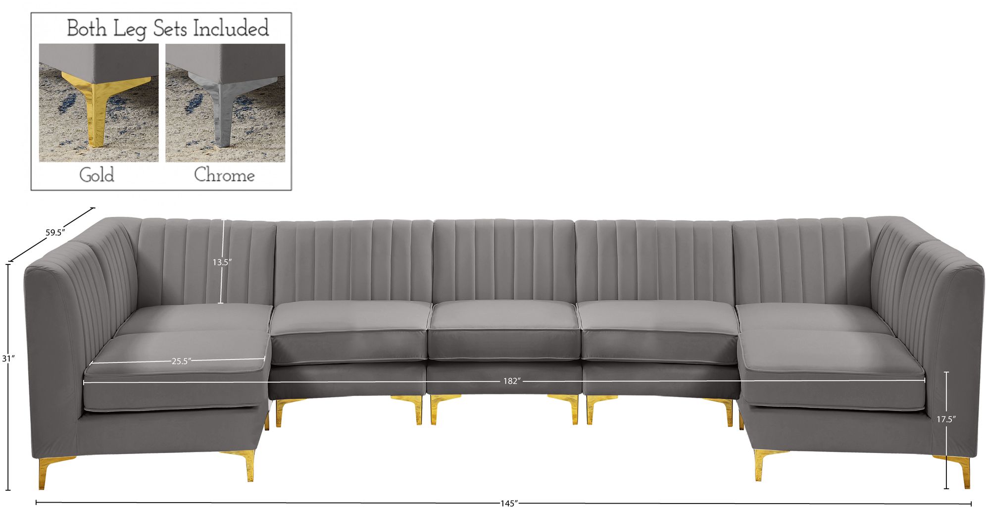 Alina 145" 7-Piece Velvet Modular Sectional