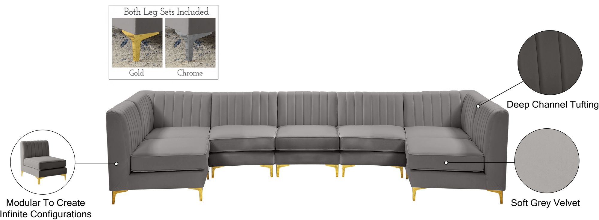 Alina 145" 7-Piece Velvet Modular Sectional