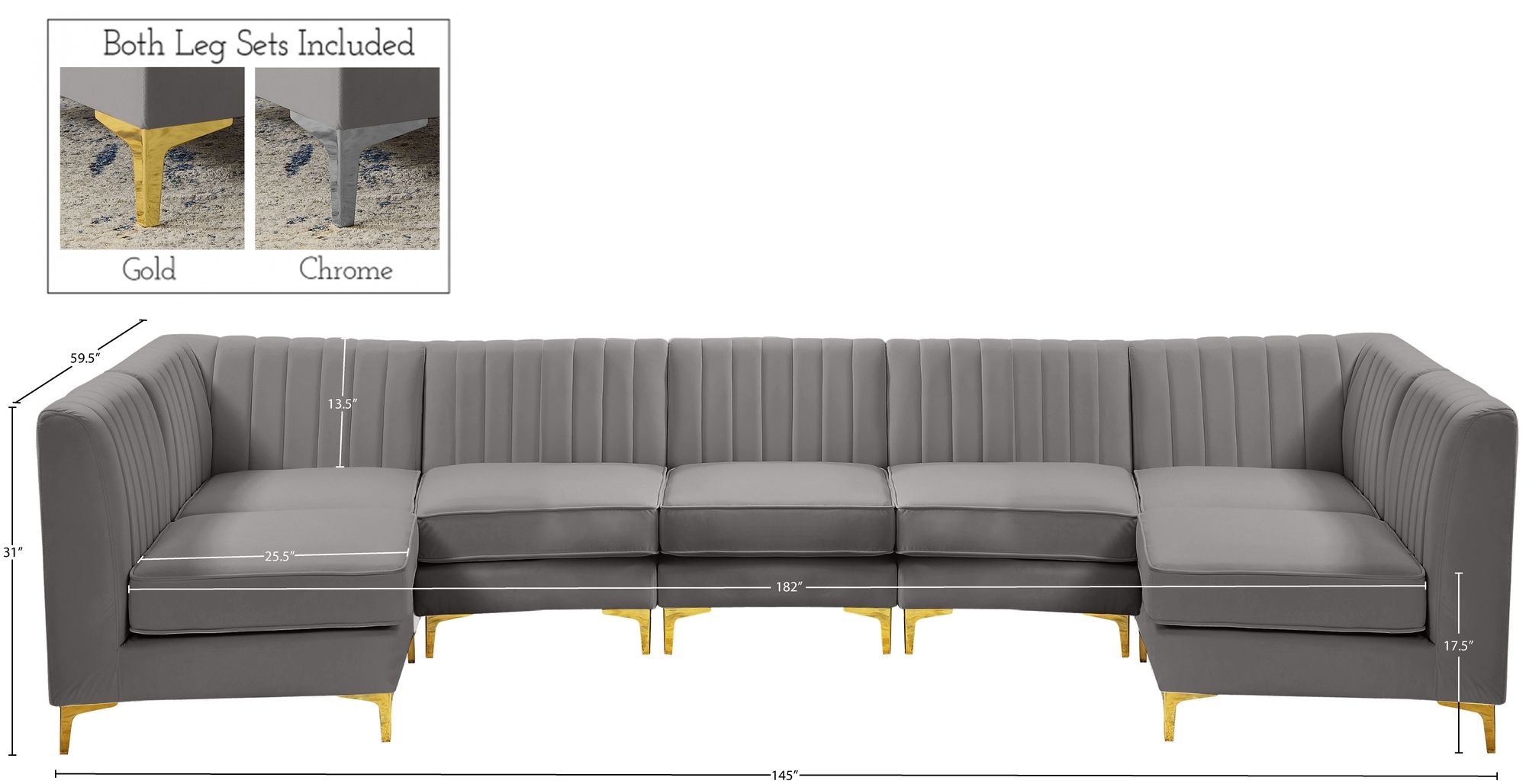 Alina 145" 7-Piece Velvet Modular Sectional