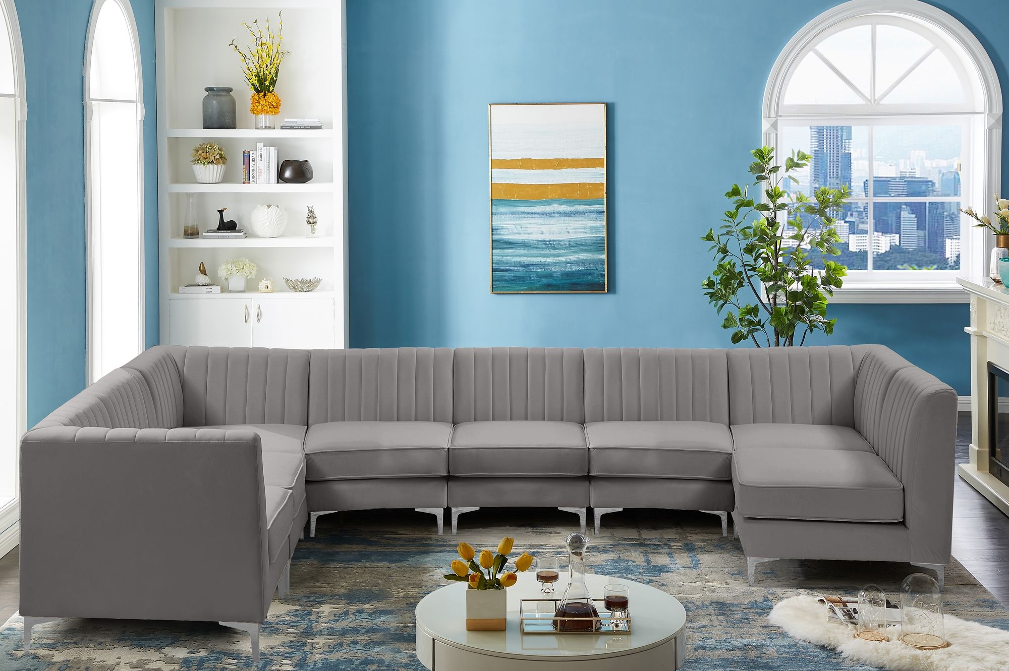 Alina 119" x 119" 8-Piece Velvet Modular Sectional