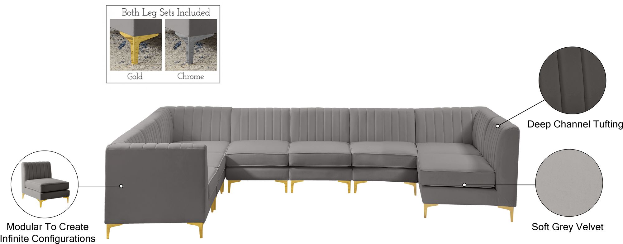 Alina 119" x 119" 8-Piece Velvet Modular Sectional