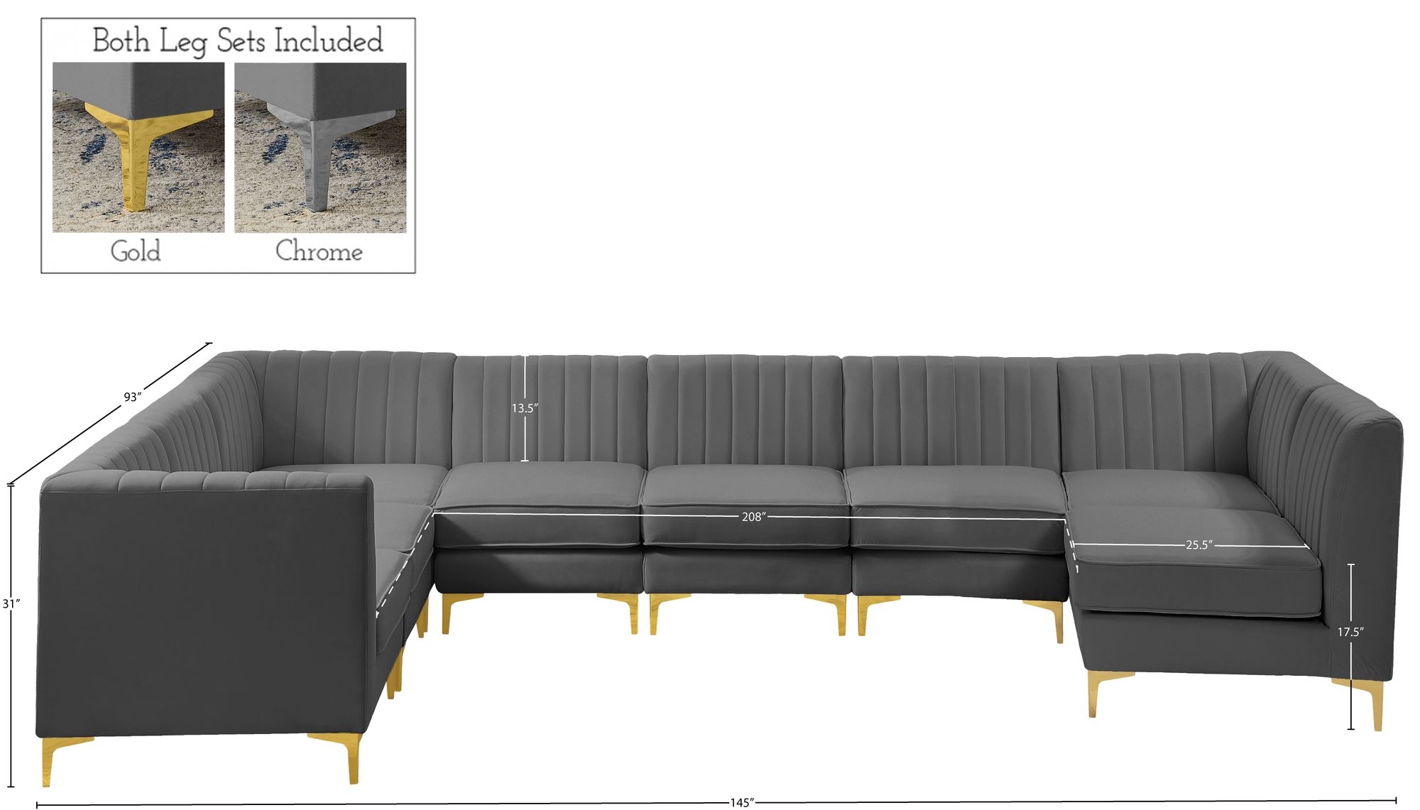 Alina 119" x 119" 8-Piece Velvet Modular Sectional