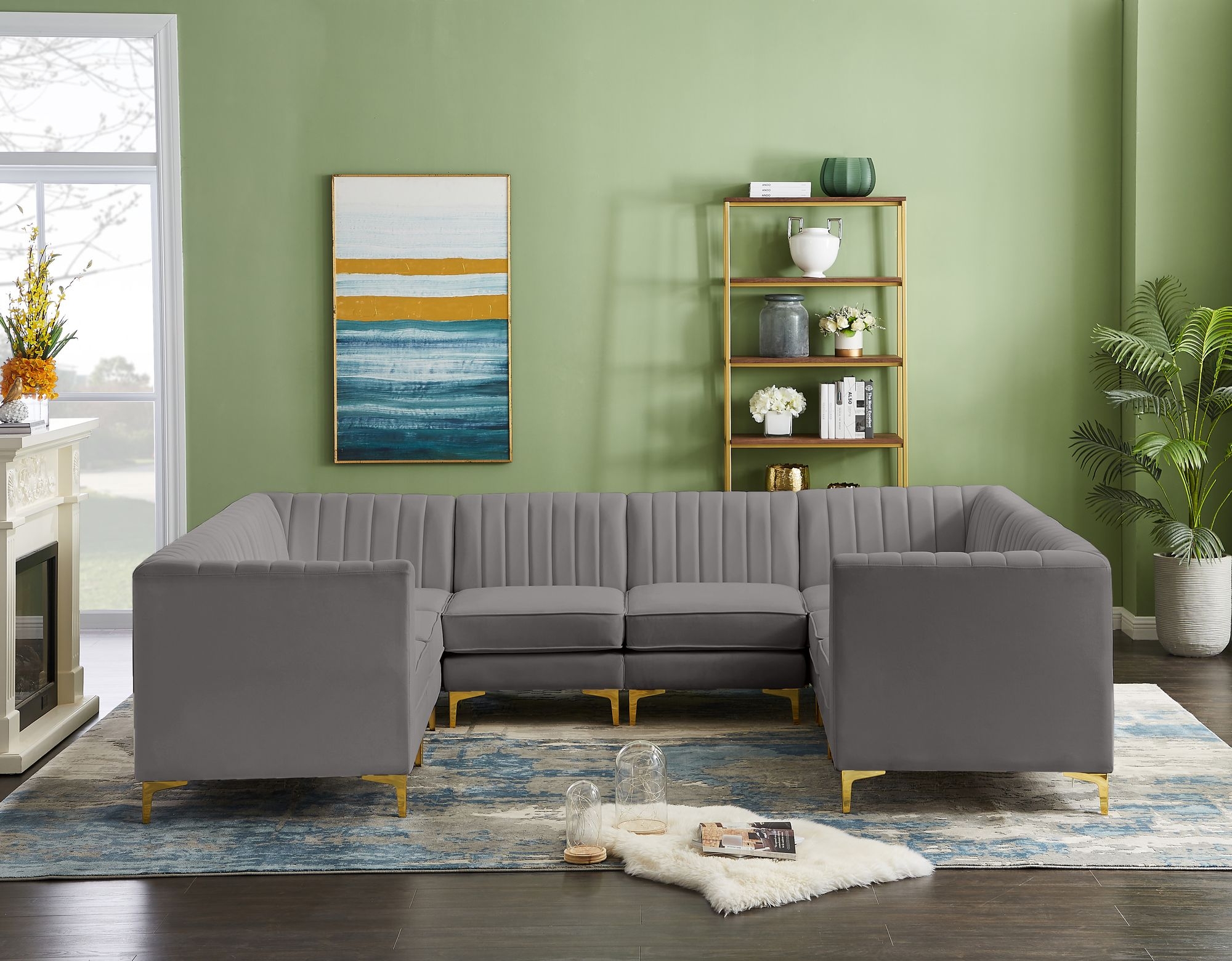 Alina 119" x 93" 8-Piece Velvet Modular Sectional