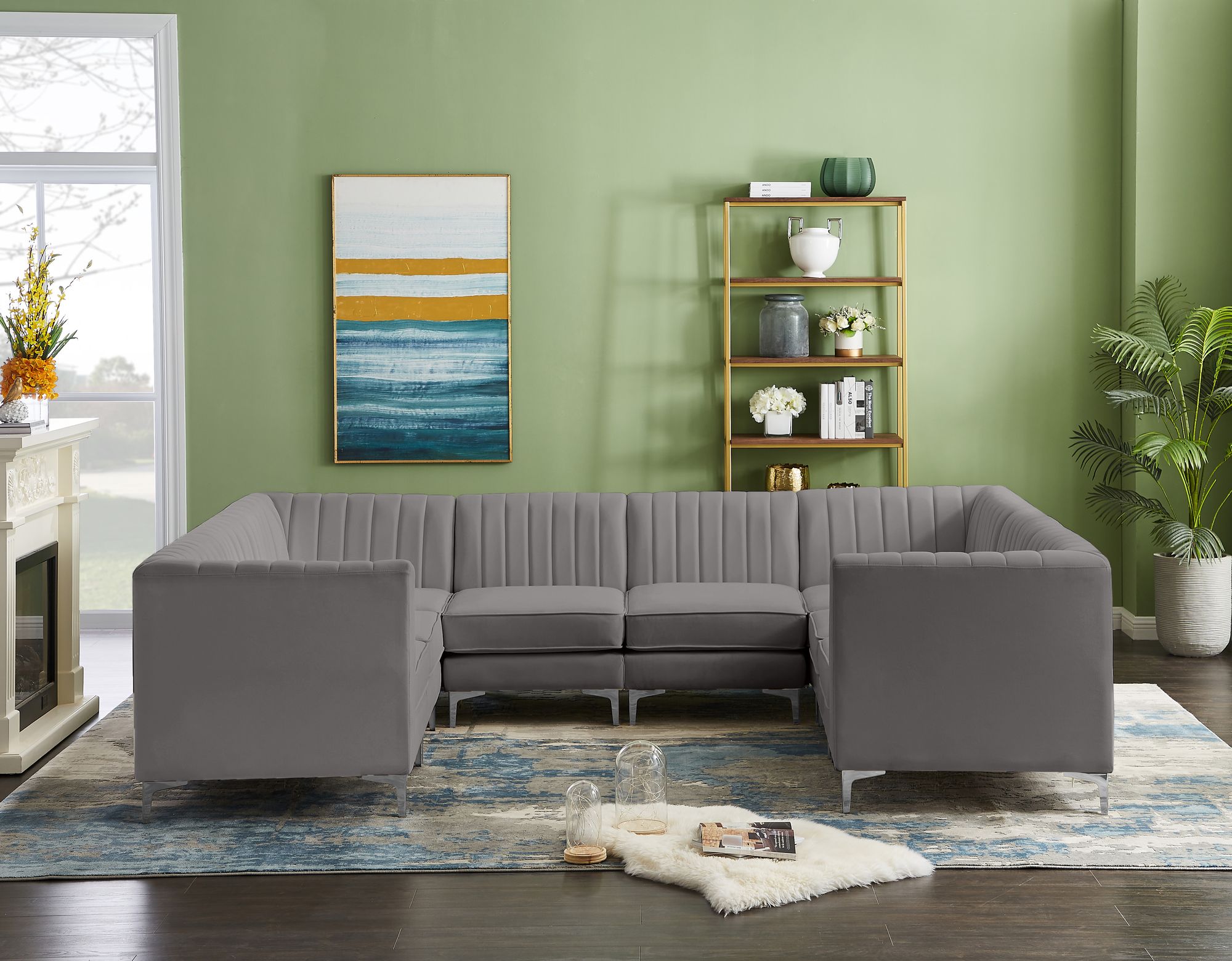 Alina 119" x 93" 8-Piece Velvet Modular Sectional