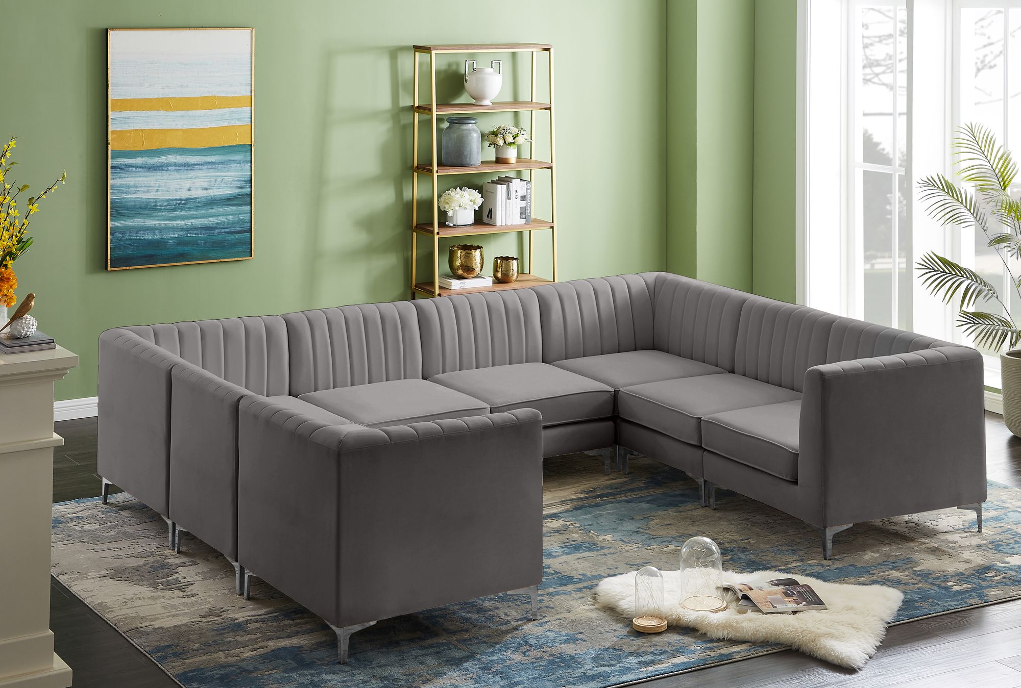 Alina 119" x 93" 8-Piece Velvet Modular Sectional