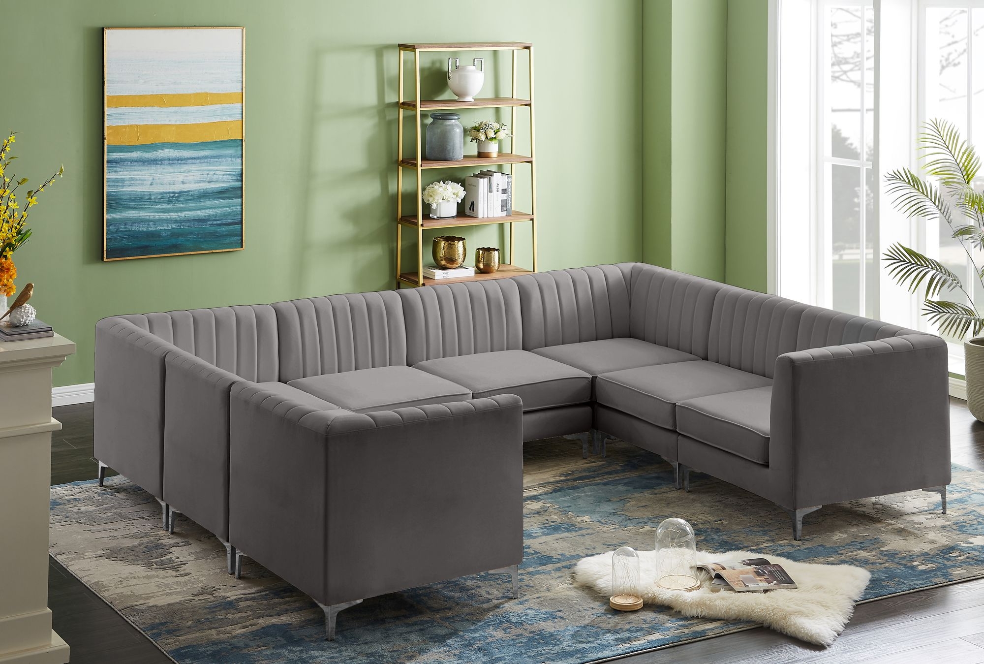 Alina 119" x 93" 8-Piece Velvet Modular Sectional