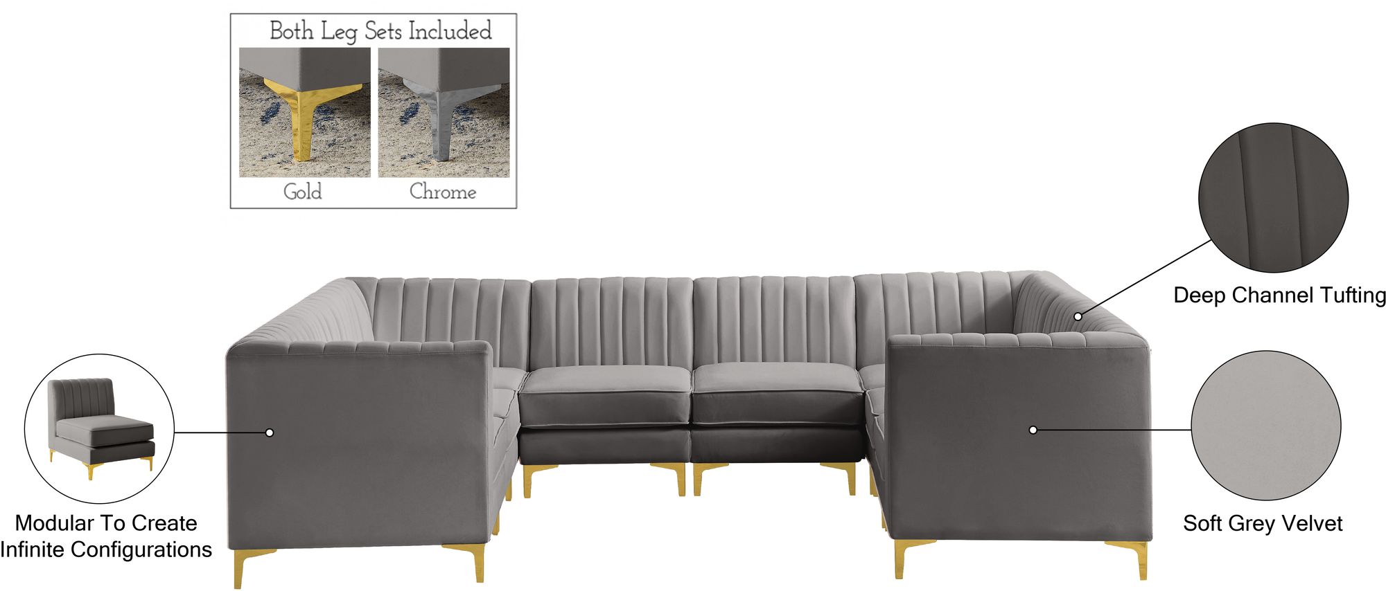 Alina 119" x 93" 8-Piece Velvet Modular Sectional
