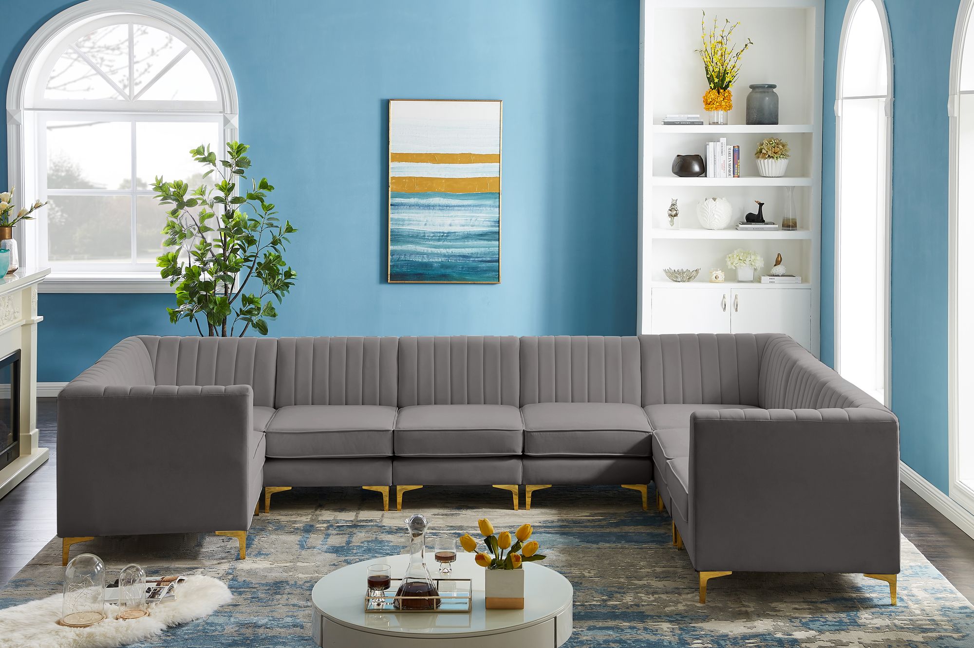 Alina 145" x 93" 8-Piece Velvet Modular Sectional