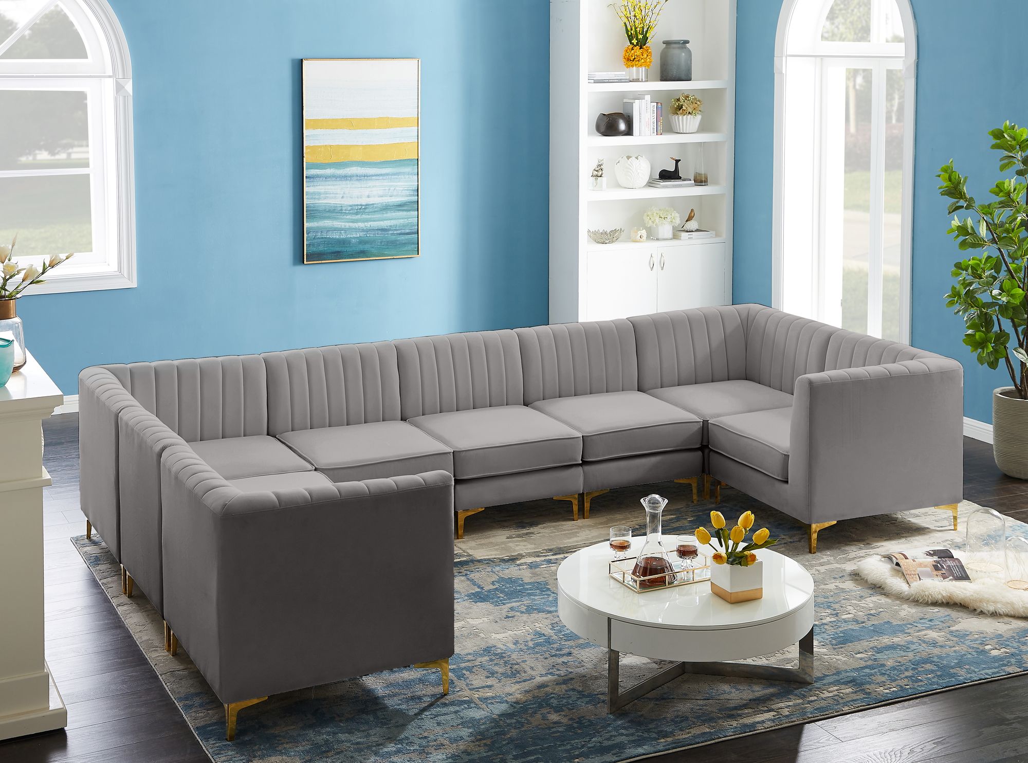Alina 145" x 93" 8-Piece Velvet Modular Sectional