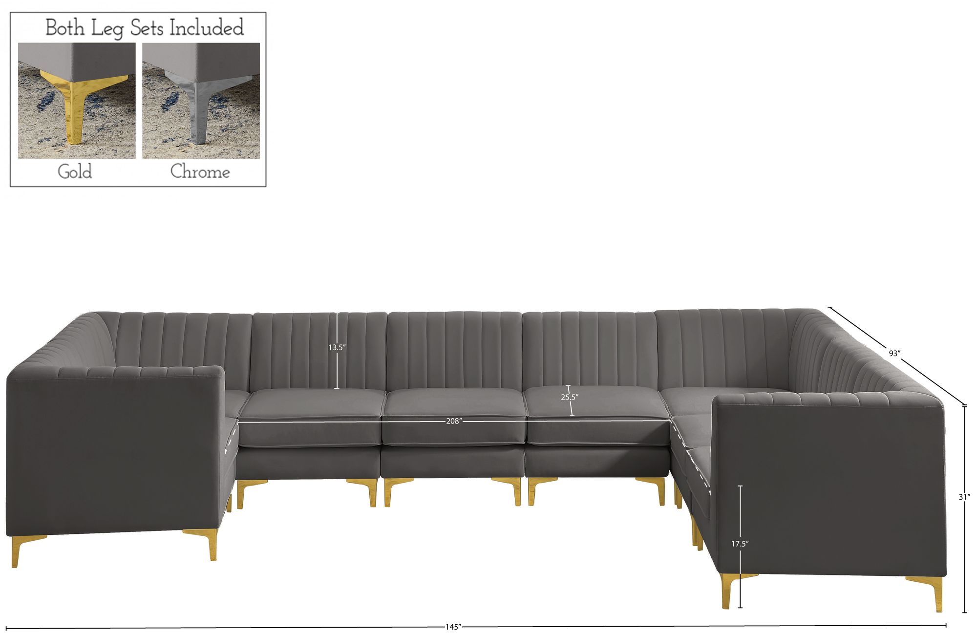 Alina 145" x 93" 8-Piece Velvet Modular Sectional