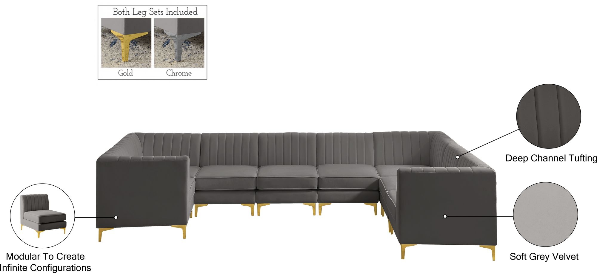 Alina 145" x 93" 8-Piece Velvet Modular Sectional