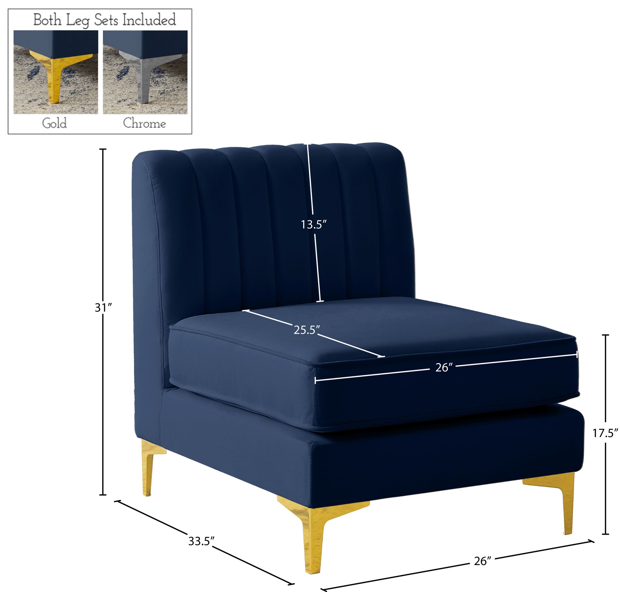 Alina Velvet Modular Armless Chair