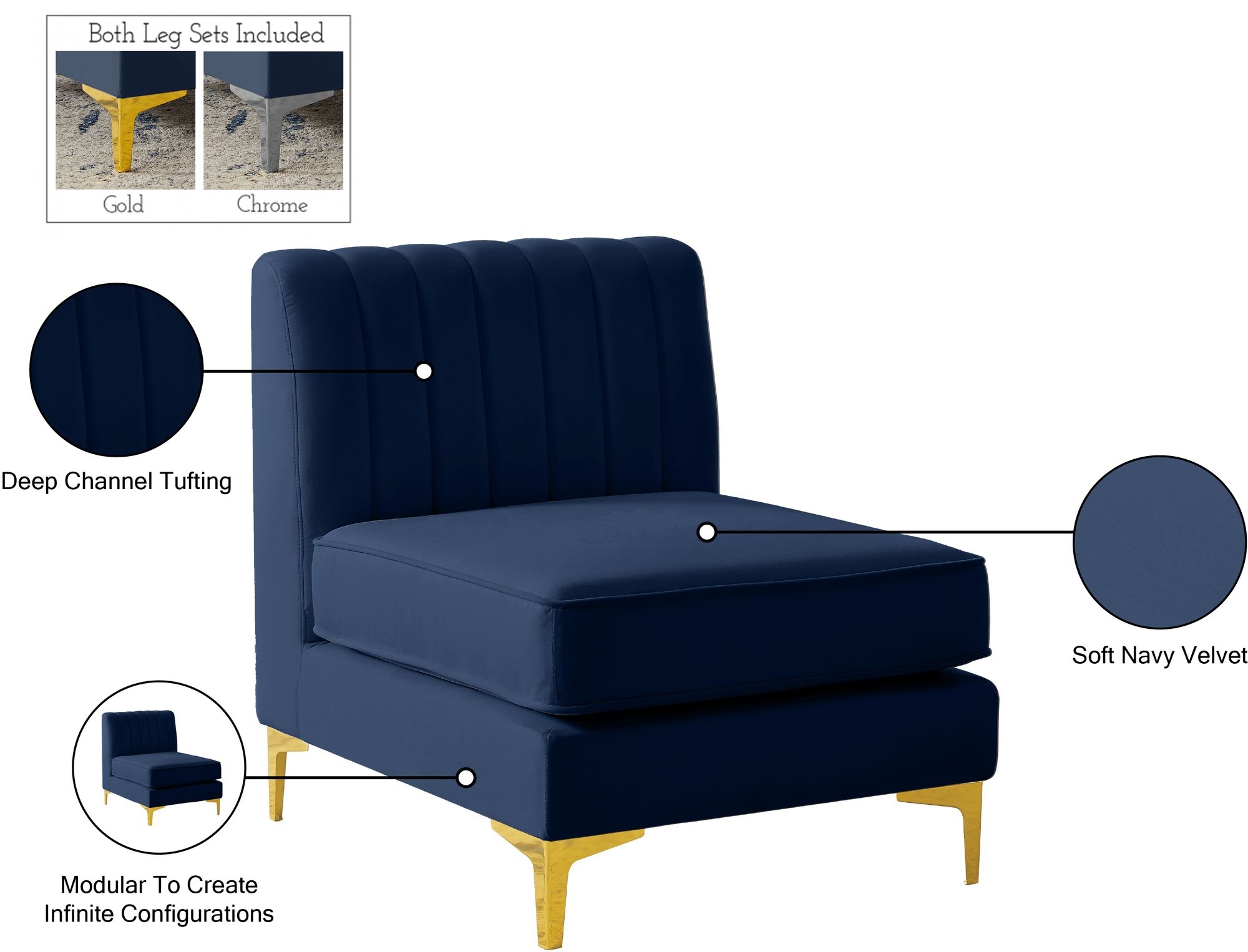 Alina Velvet Modular Armless Chair