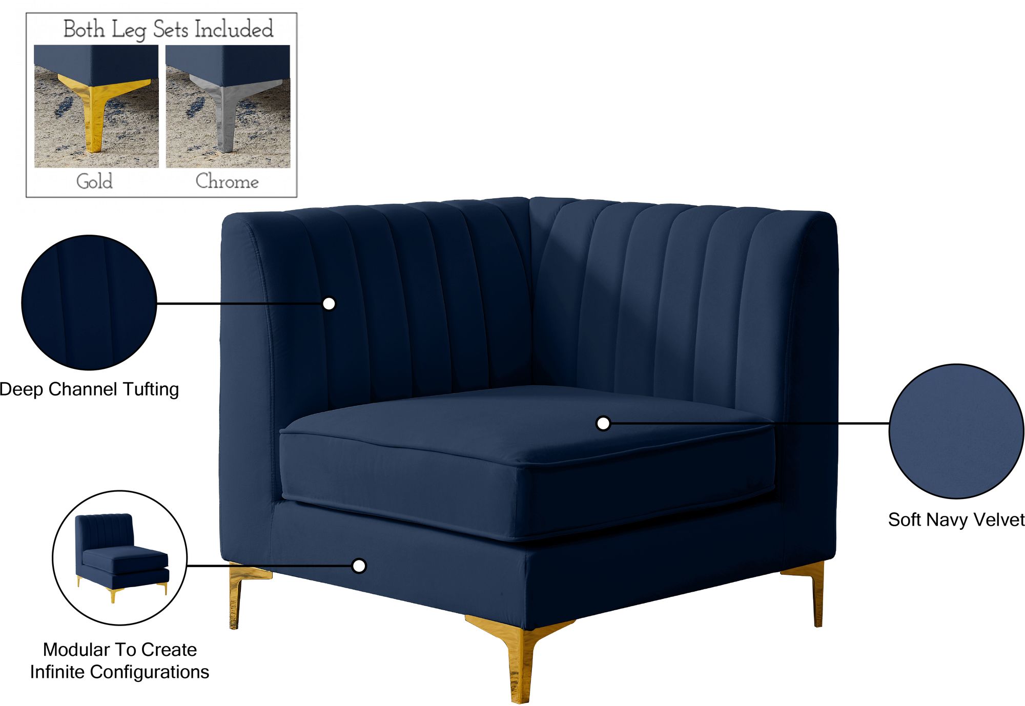 Alina Velvet Modular Corner Chair