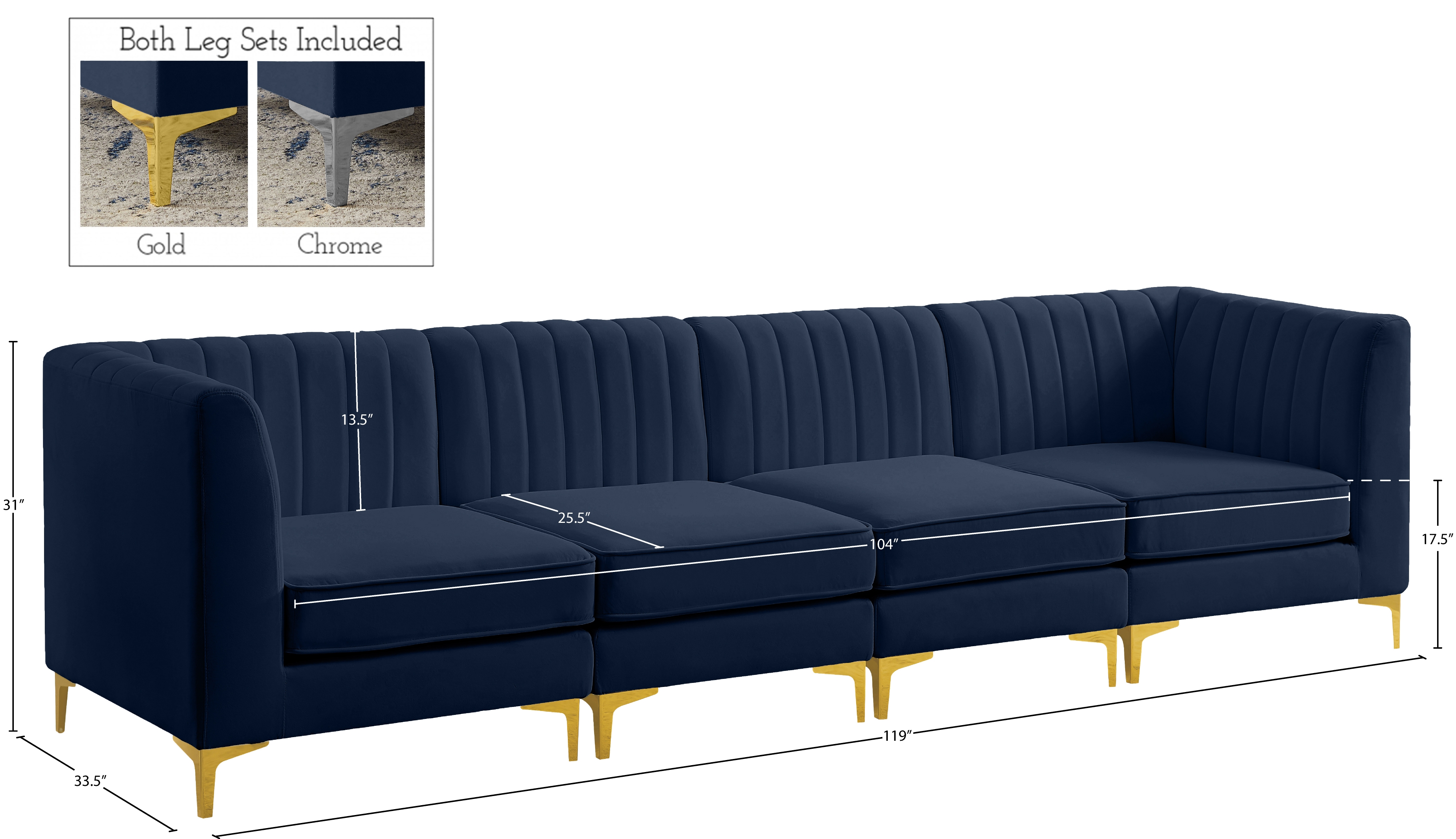 Alina 119" Velvet Modular Sofa