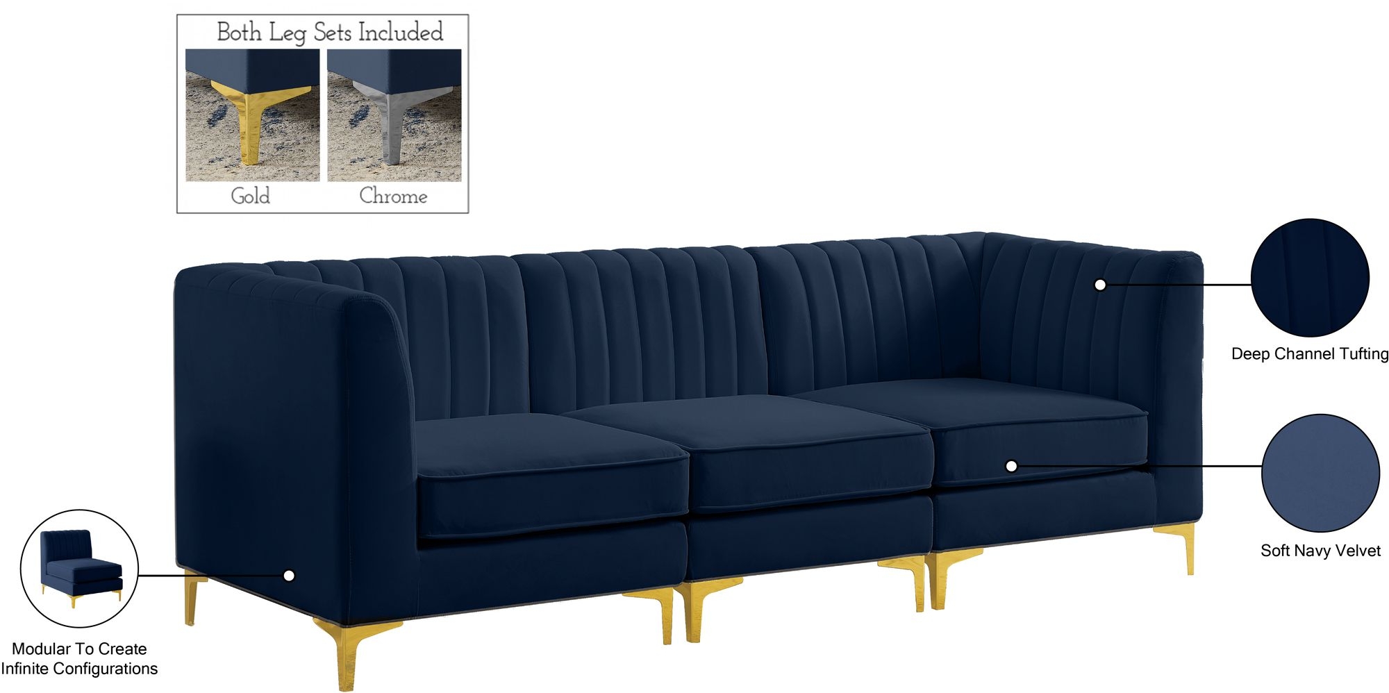 Alina 93" Velvet Modular Sofa